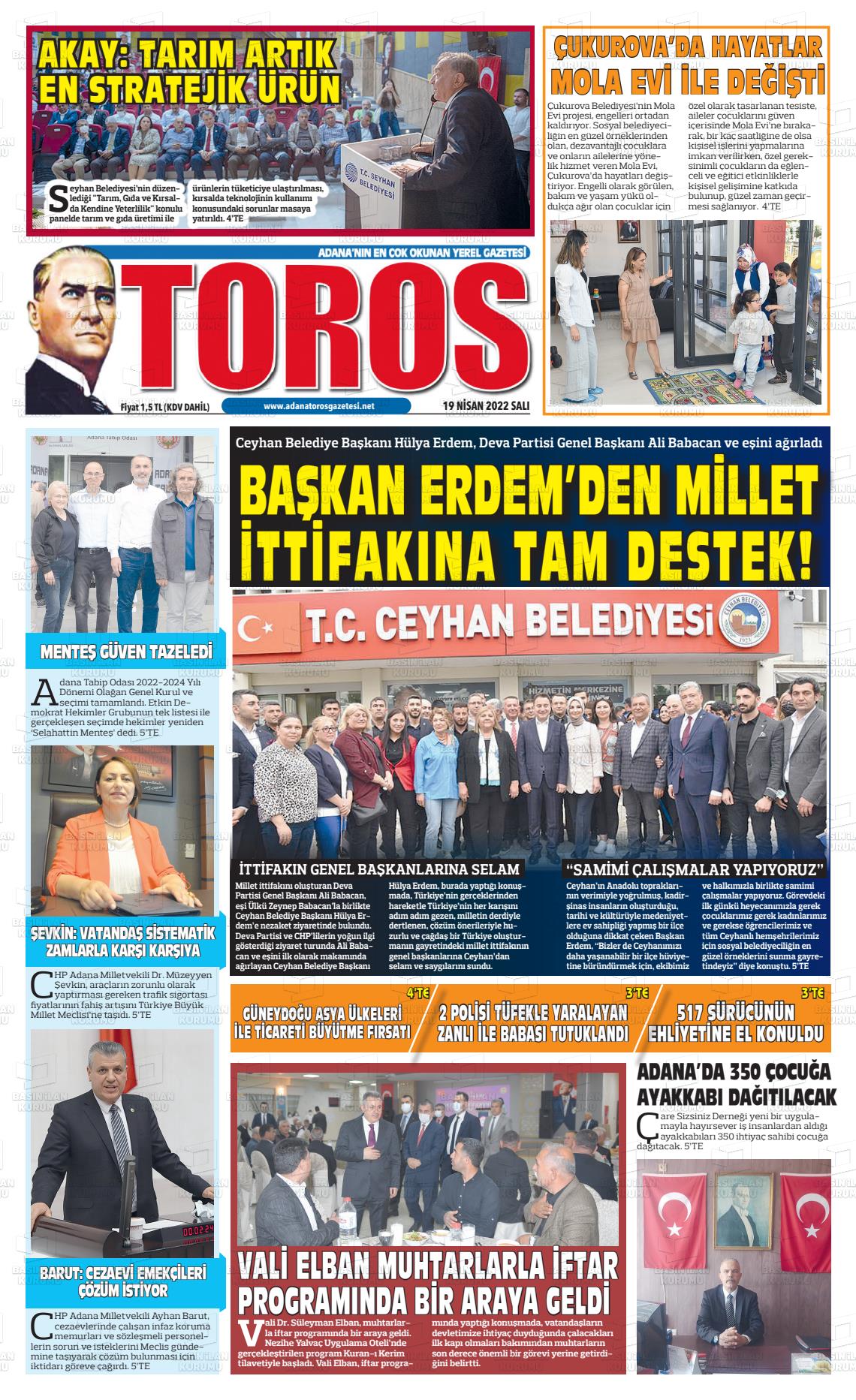 19 Nisan 2022 Toros Gazete Manşeti