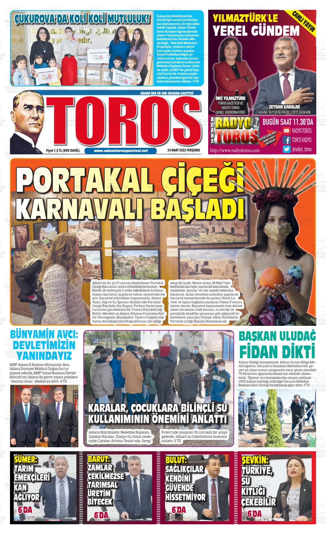 24 Mart 2022 Toros Gazete Manşeti