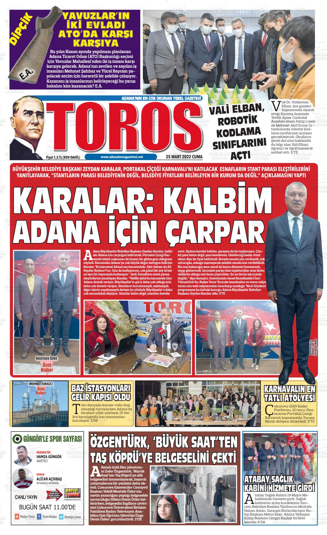 25 Mart 2022 Toros Gazete Manşeti