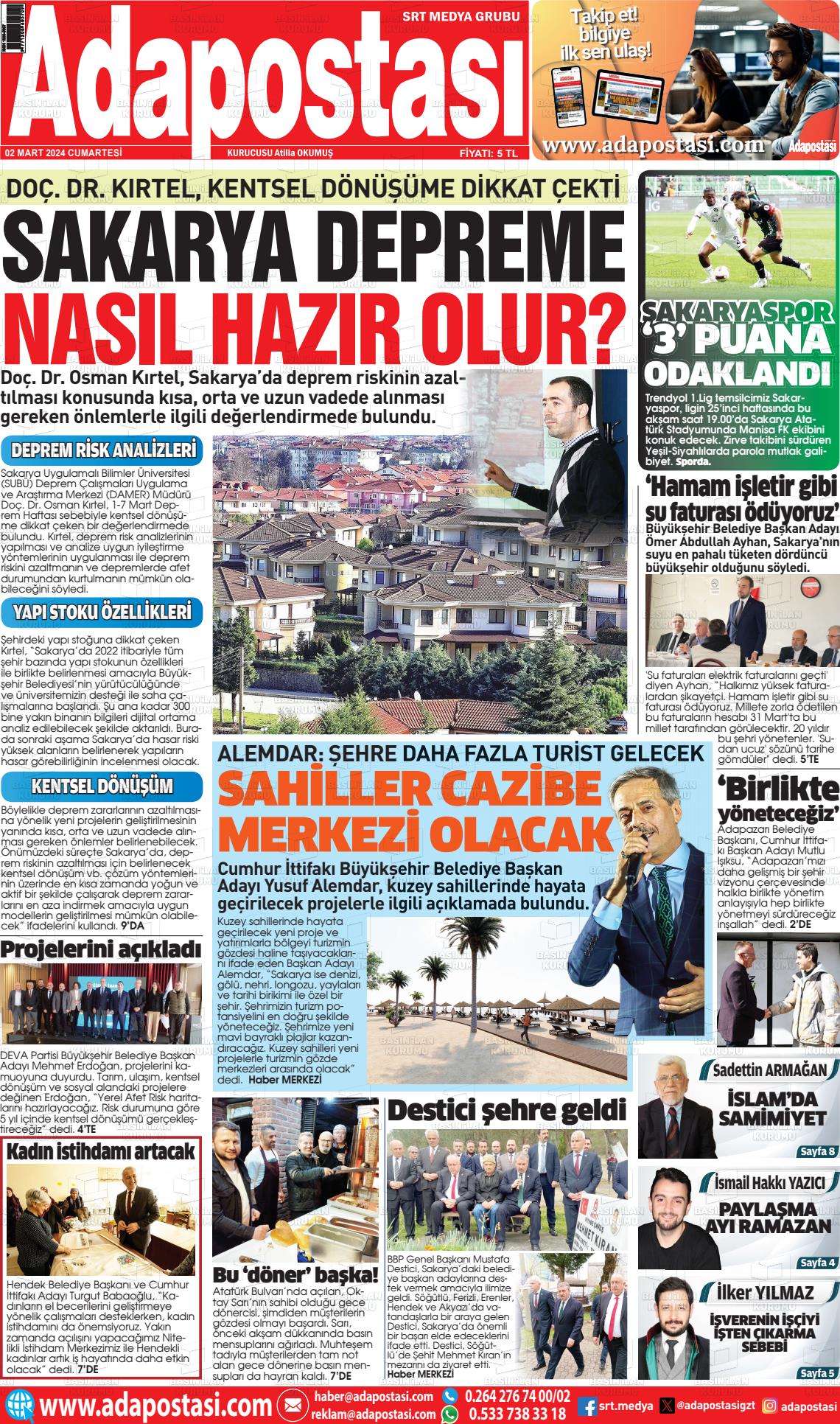 02 Mart 2024 Ada Postası Gazete Manşeti