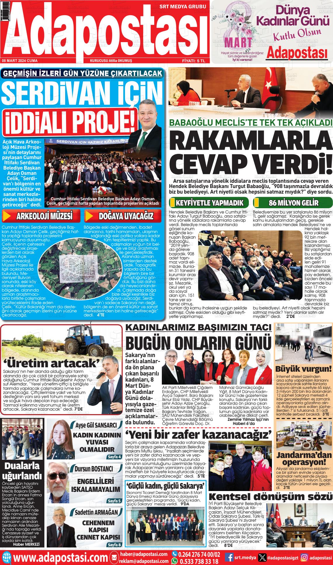 08 Mart 2024 Ada Postası Gazete Manşeti