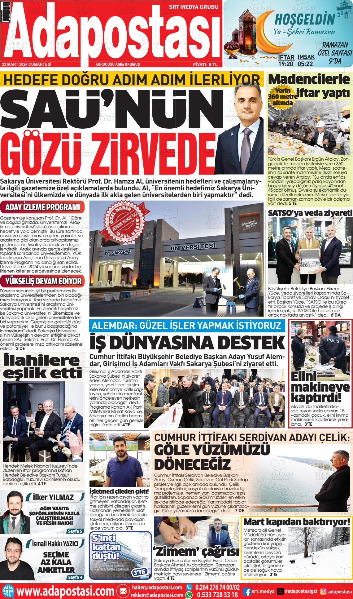 23 Mart 2024 Ada Postası Gazete Manşeti