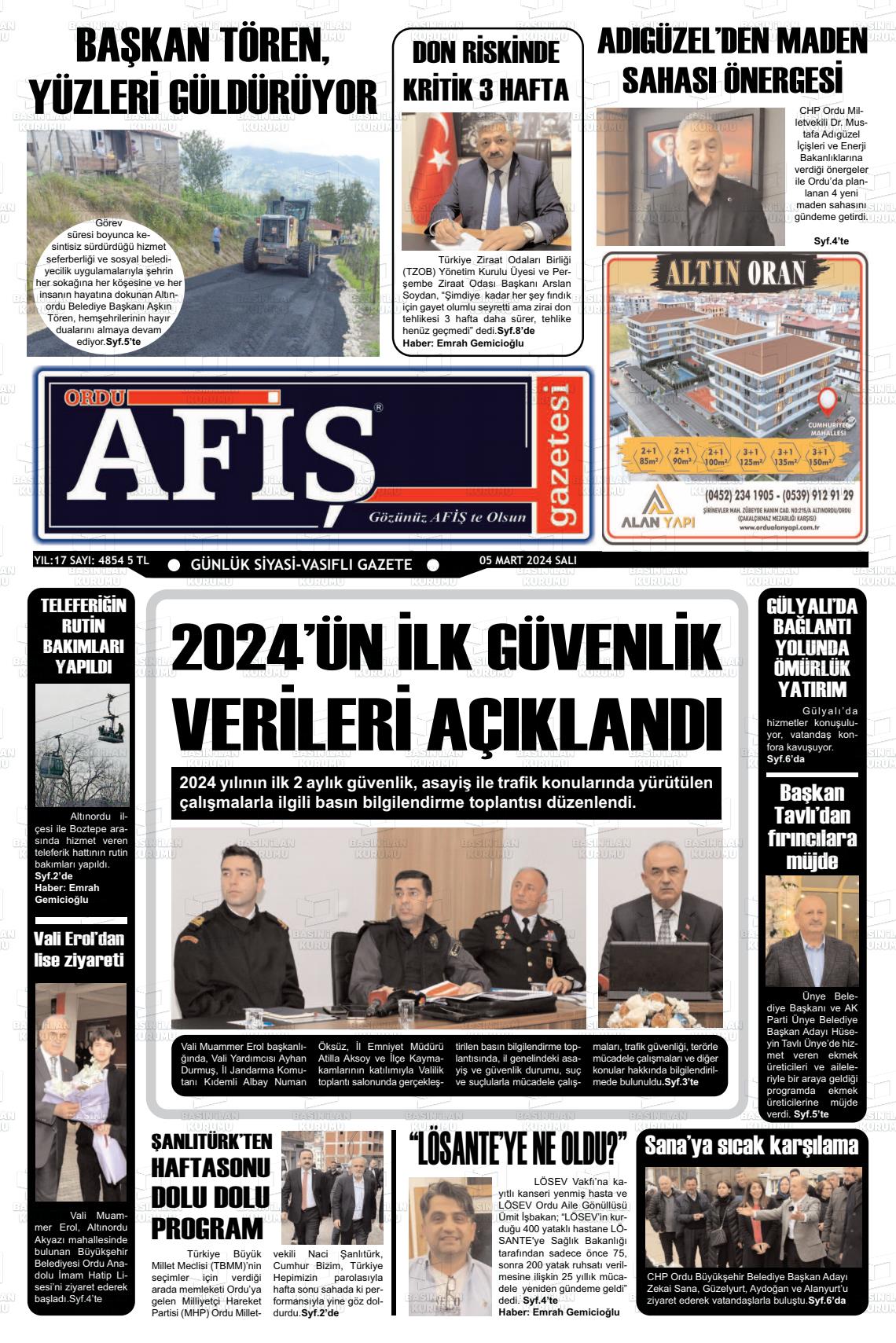 07 Mart 2024 Ordu Afiş Gazete Manşeti