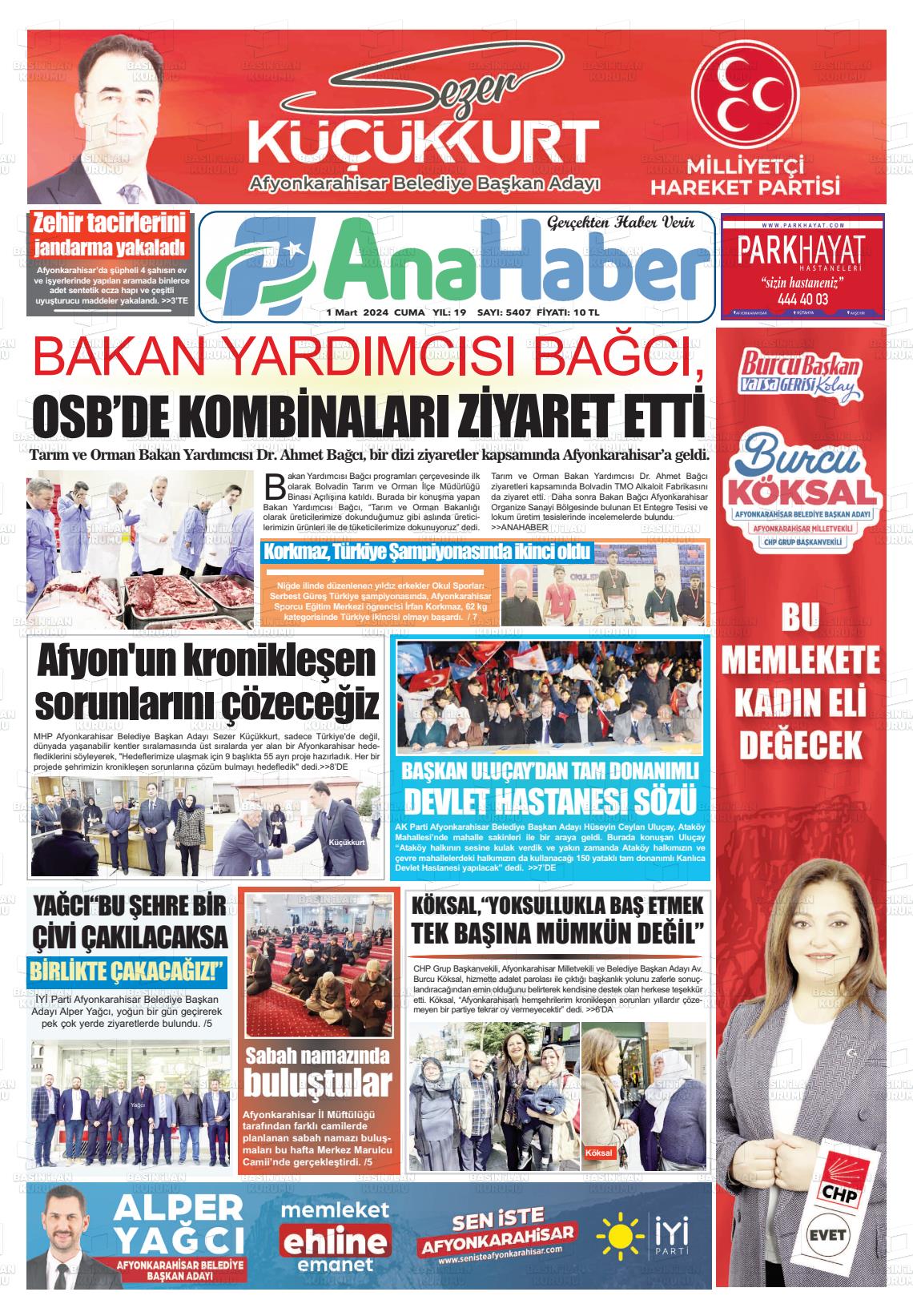 01 Mart 2024 Anahaber Gazete Manşeti