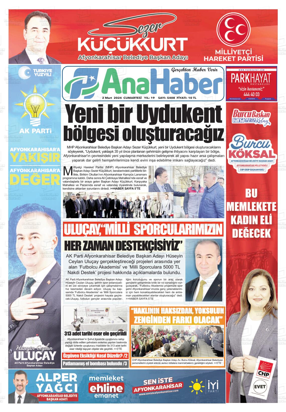 02 Mart 2024 Anahaber Gazete Manşeti