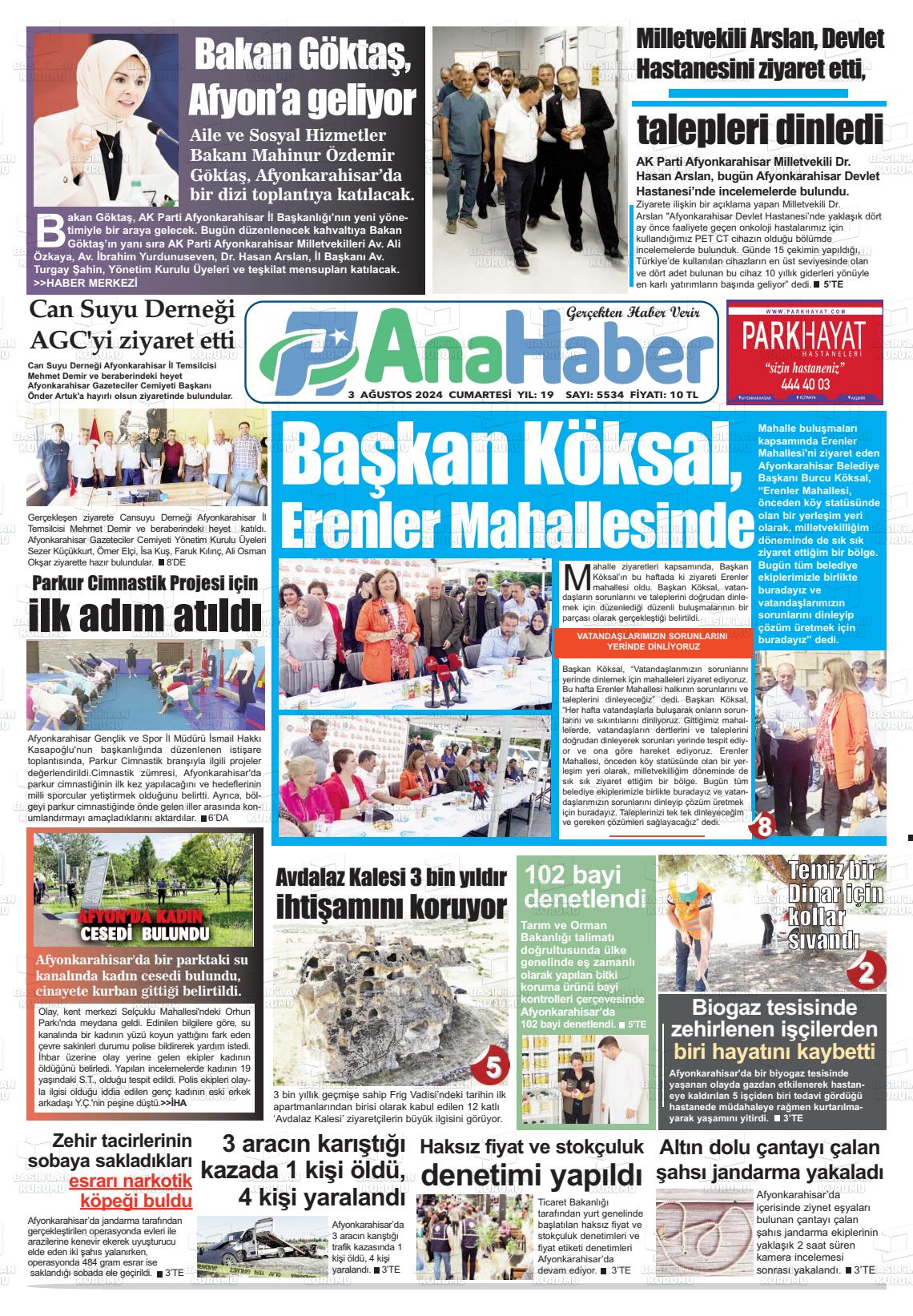 03 Ağustos 2024 Anahaber Gazete Manşeti