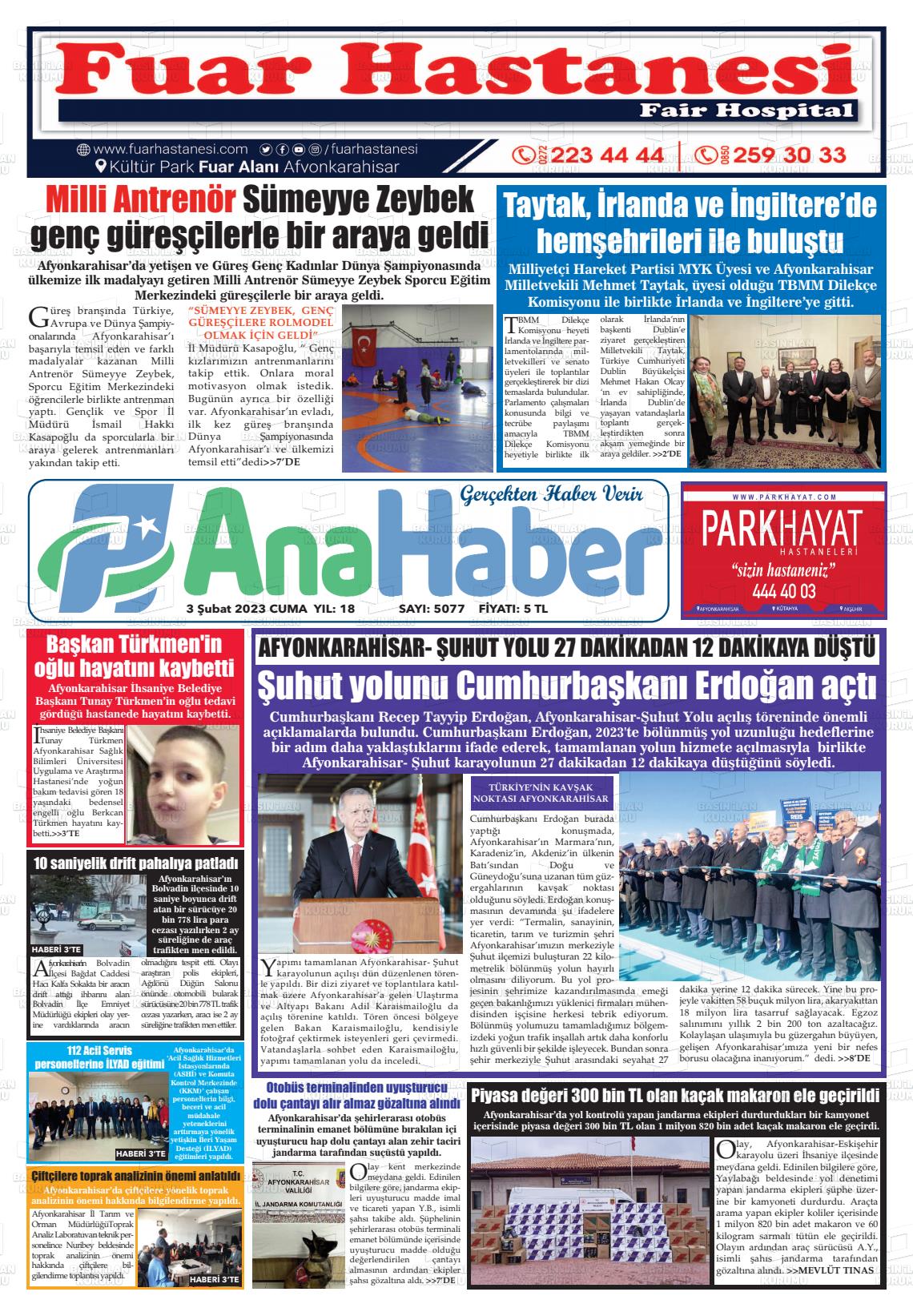 03 Şubat 2023 Anahaber Gazete Manşeti