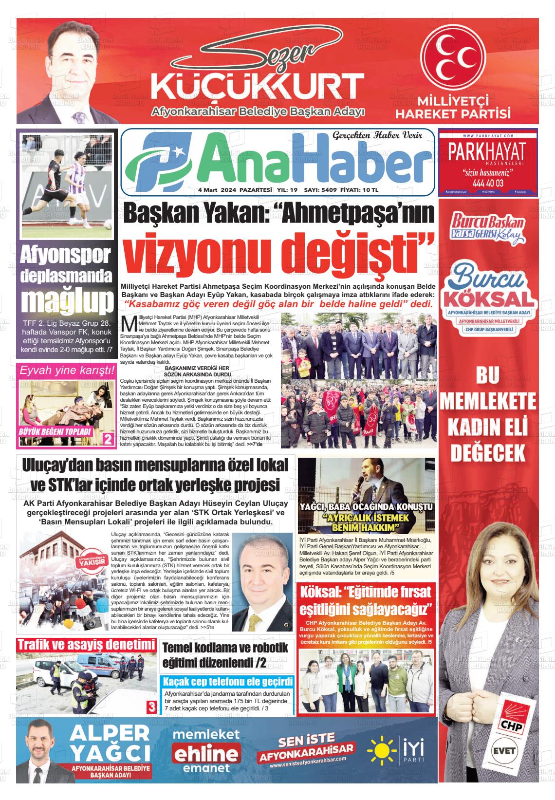 04 Mart 2024 Anahaber Gazete Manşeti