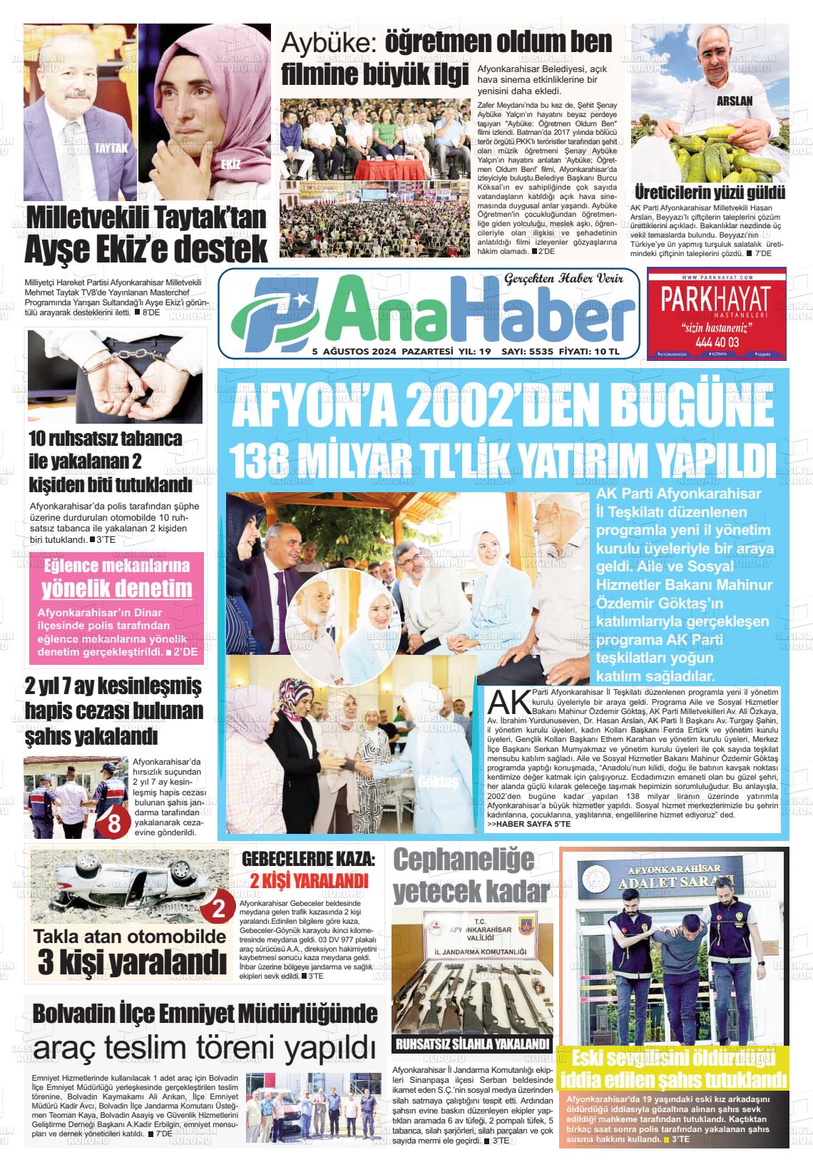 05 Ağustos 2024 Anahaber Gazete Manşeti