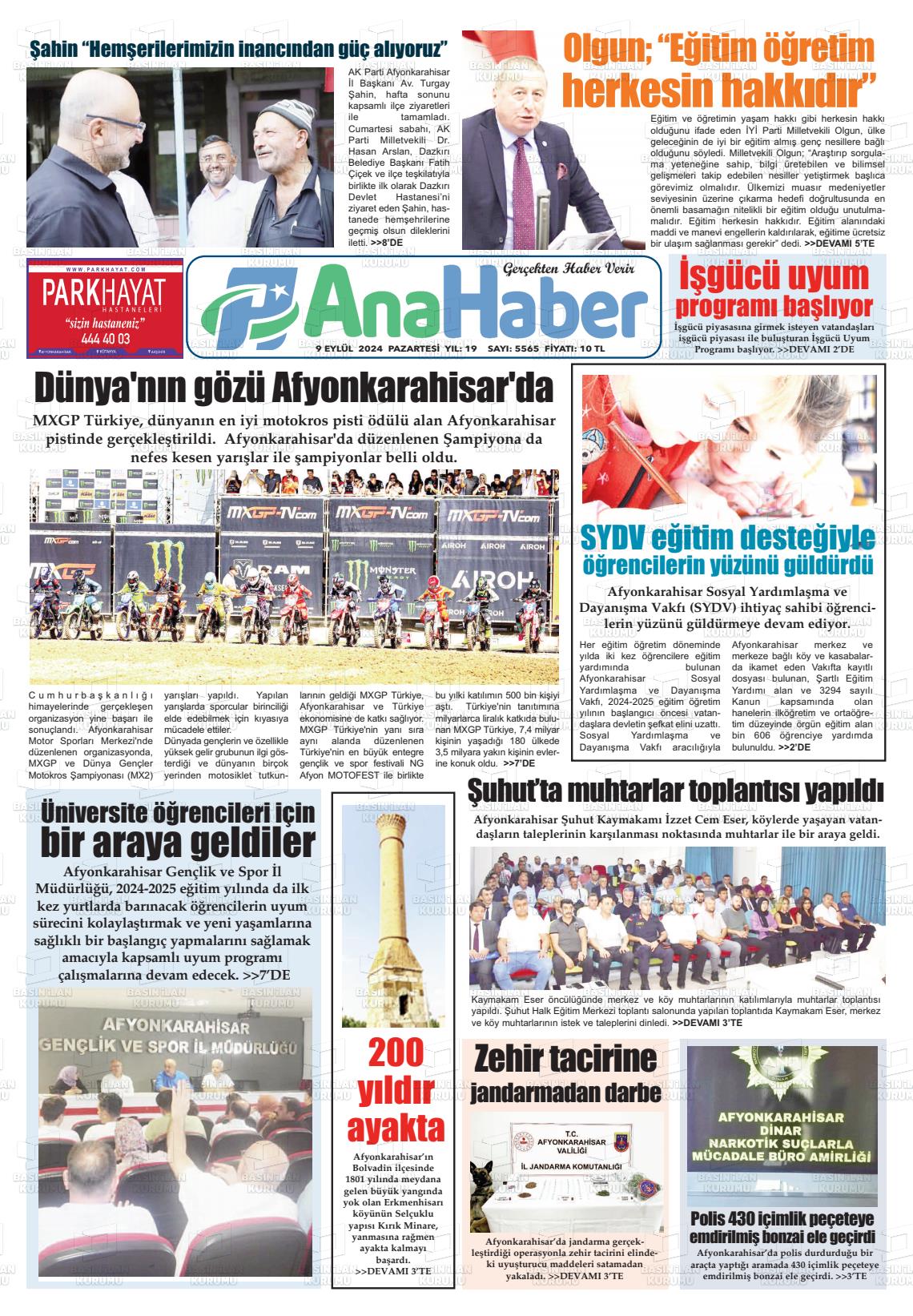 09 Eylül 2024 Anahaber Gazete Manşeti