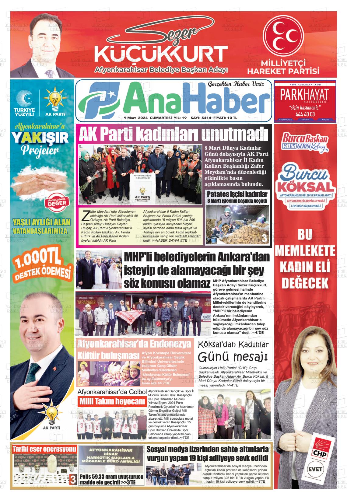 09 Mart 2024 Anahaber Gazete Manşeti