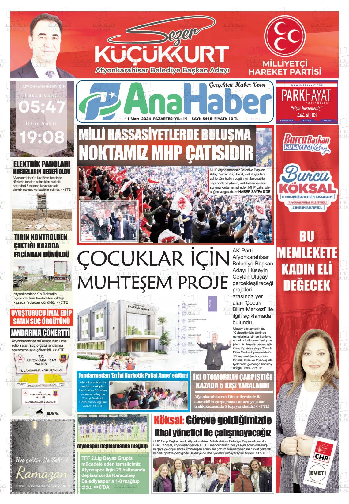 11 Mart 2024 Anahaber Gazete Manşeti