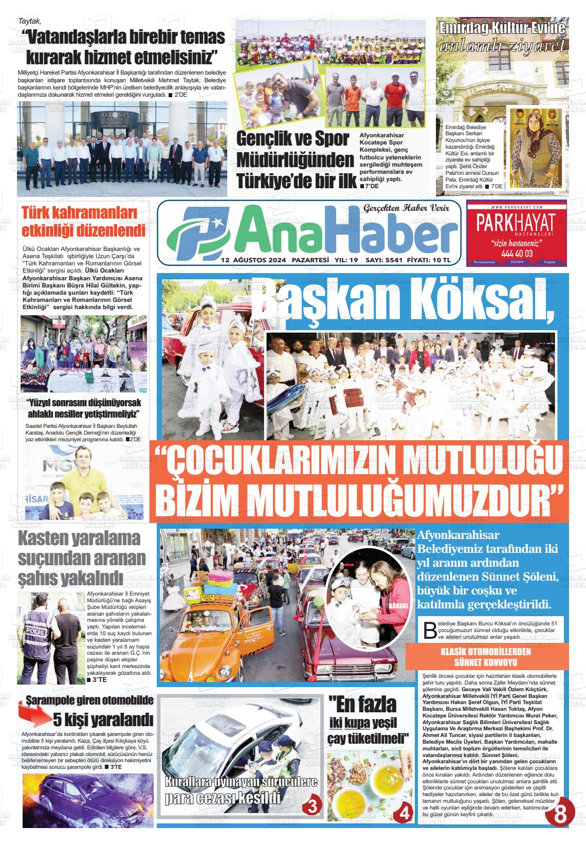 12 Ağustos 2024 Anahaber Gazete Manşeti