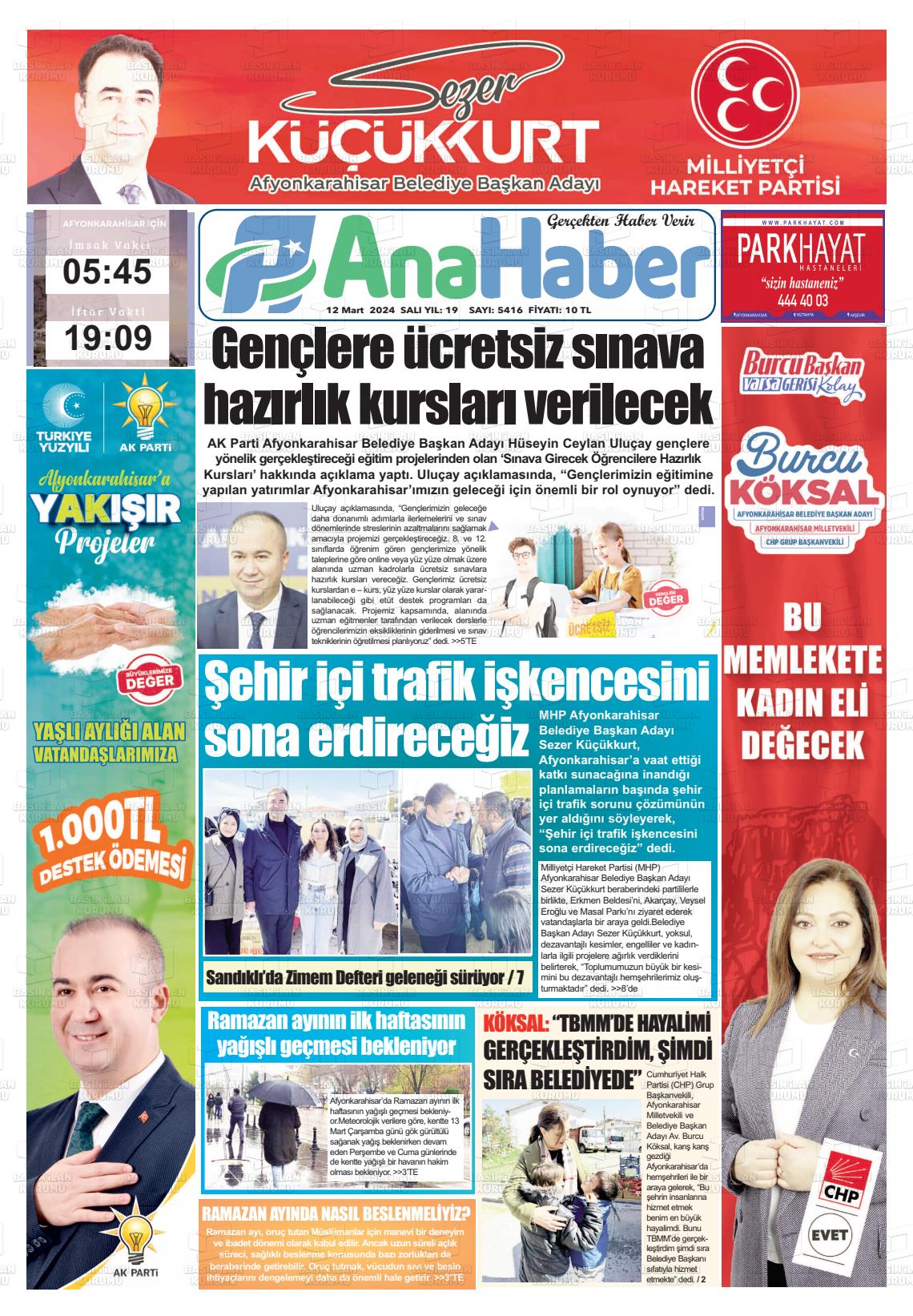 12 Mart 2024 Anahaber Gazete Manşeti