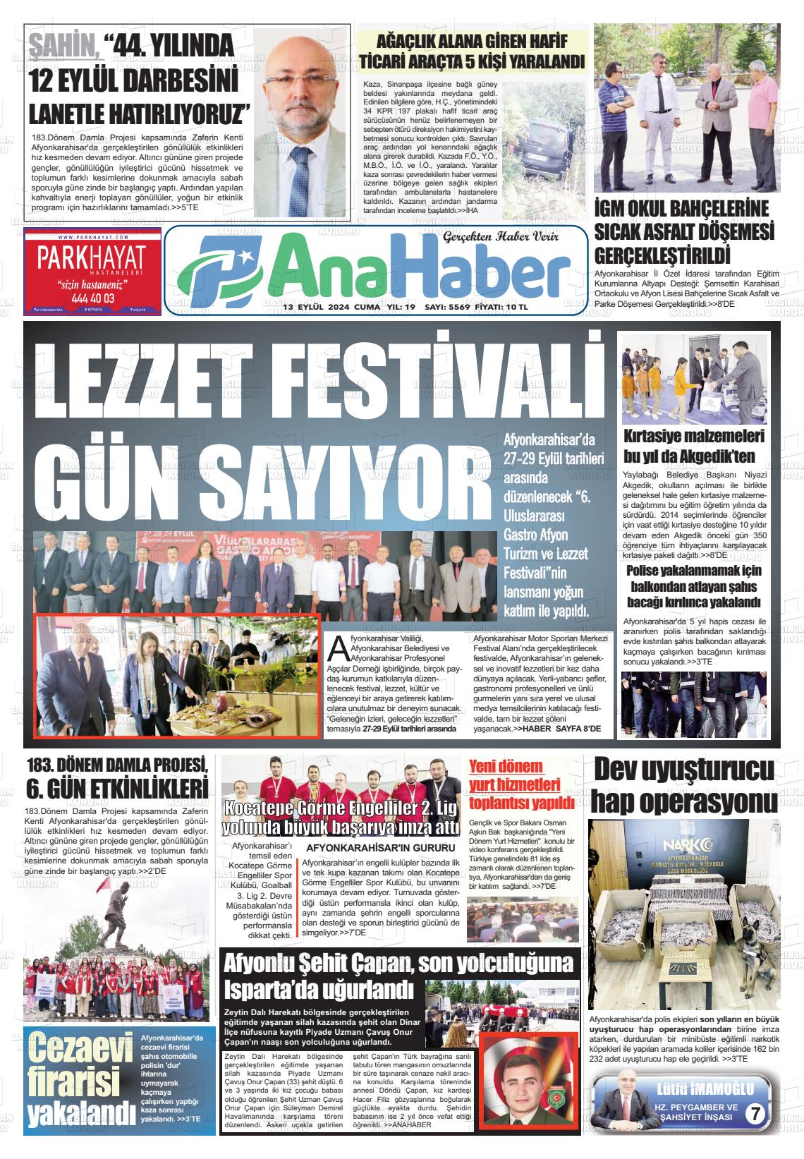 13 Eylül 2024 Anahaber Gazete Manşeti