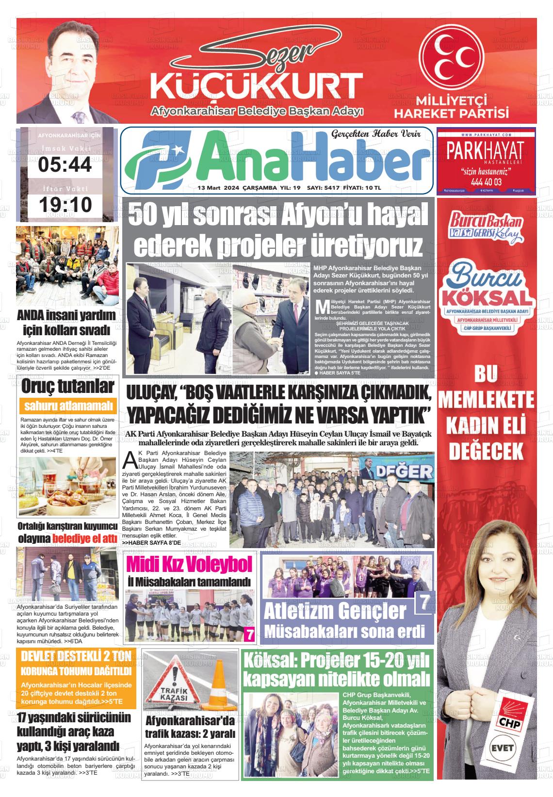 13 Mart 2024 Anahaber Gazete Manşeti