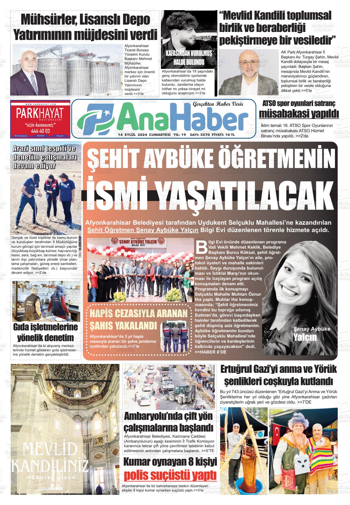 14 Eylül 2024 Anahaber Gazete Manşeti