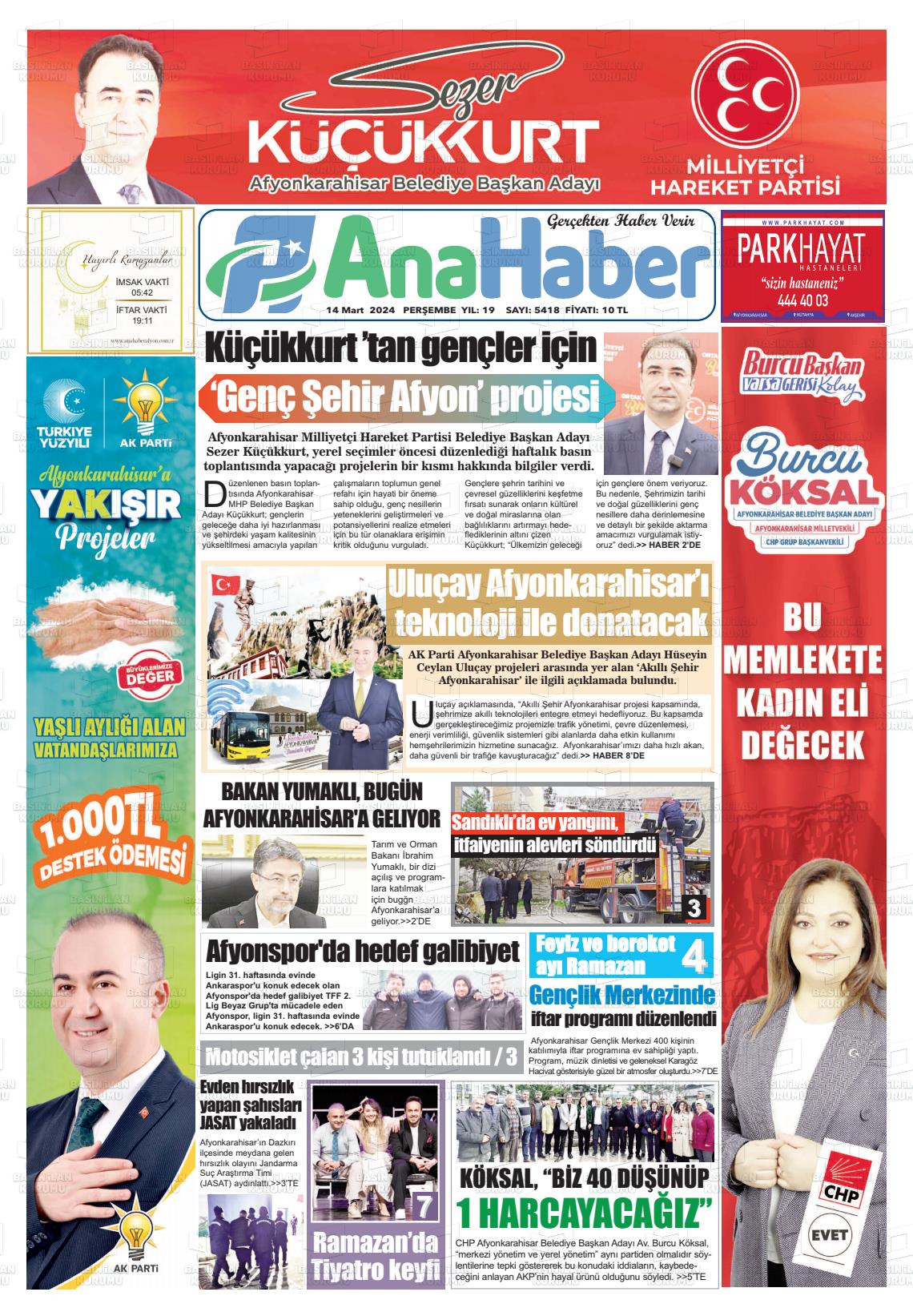 14 Mart 2024 Anahaber Gazete Manşeti