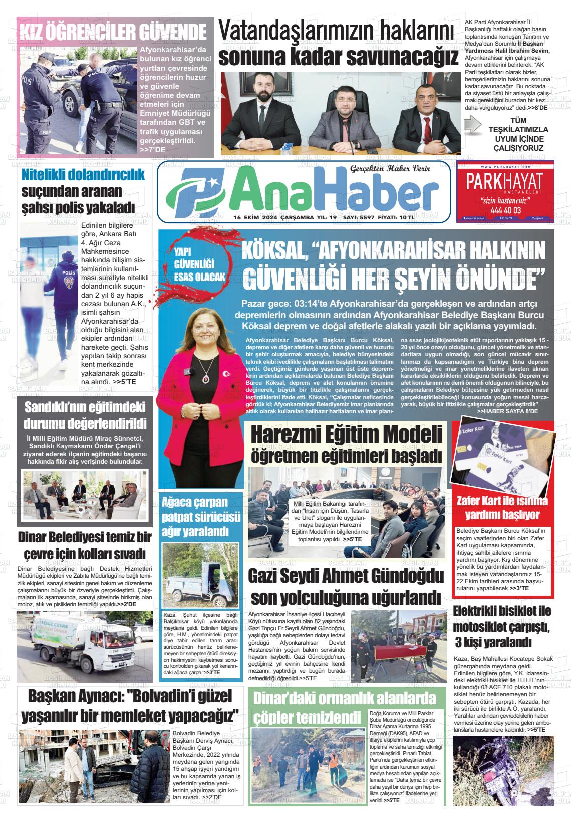 16 Ekim 2024 Anahaber Gazete Manşeti