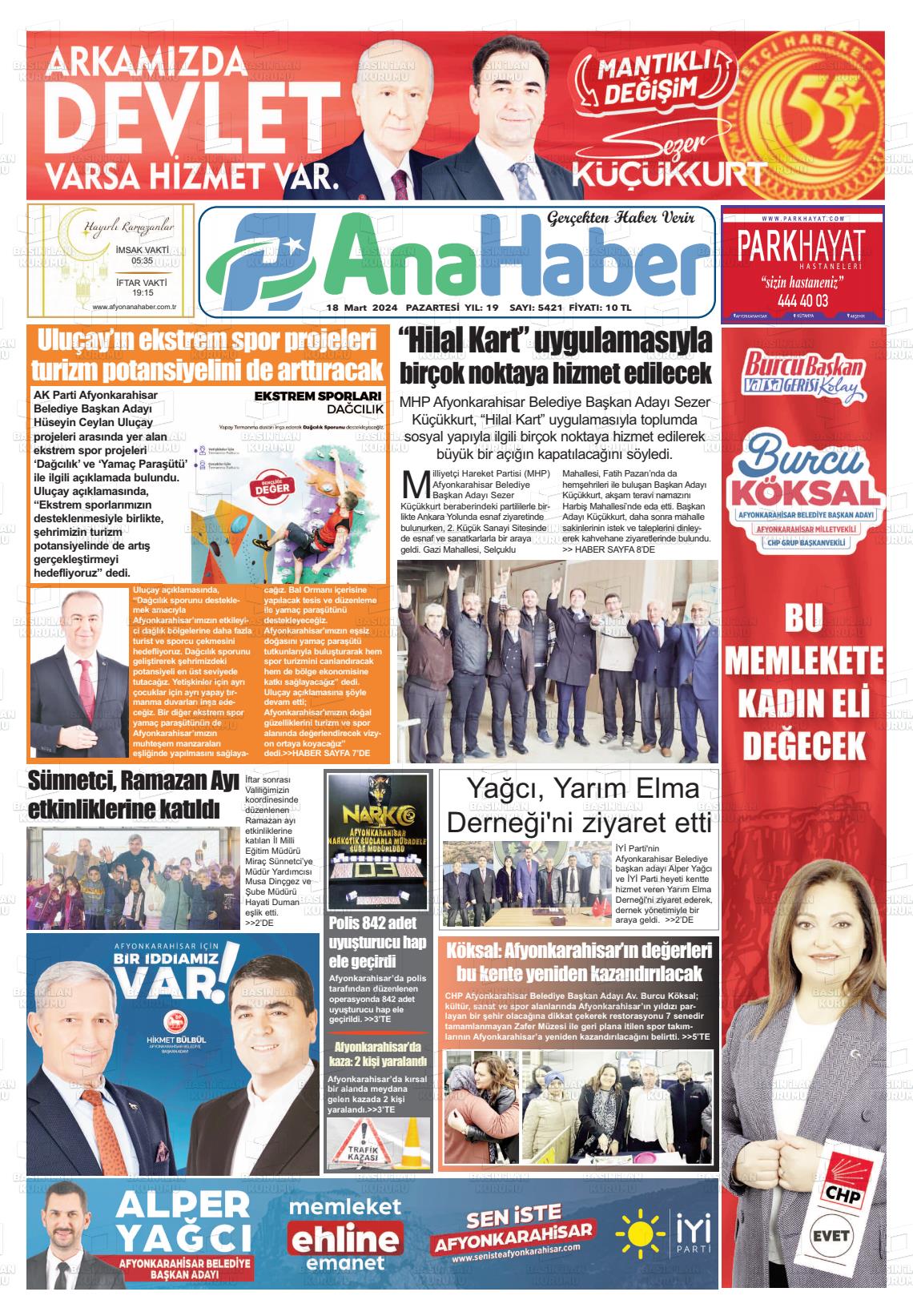 18 Mart 2024 Anahaber Gazete Manşeti