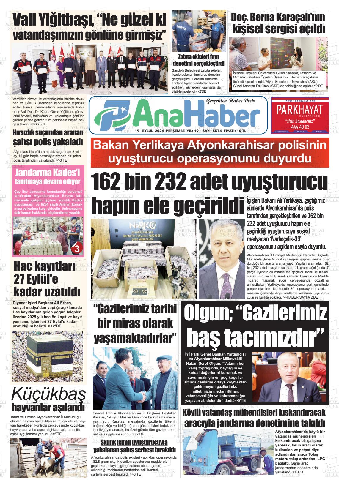 19 Eylül 2024 Anahaber Gazete Manşeti