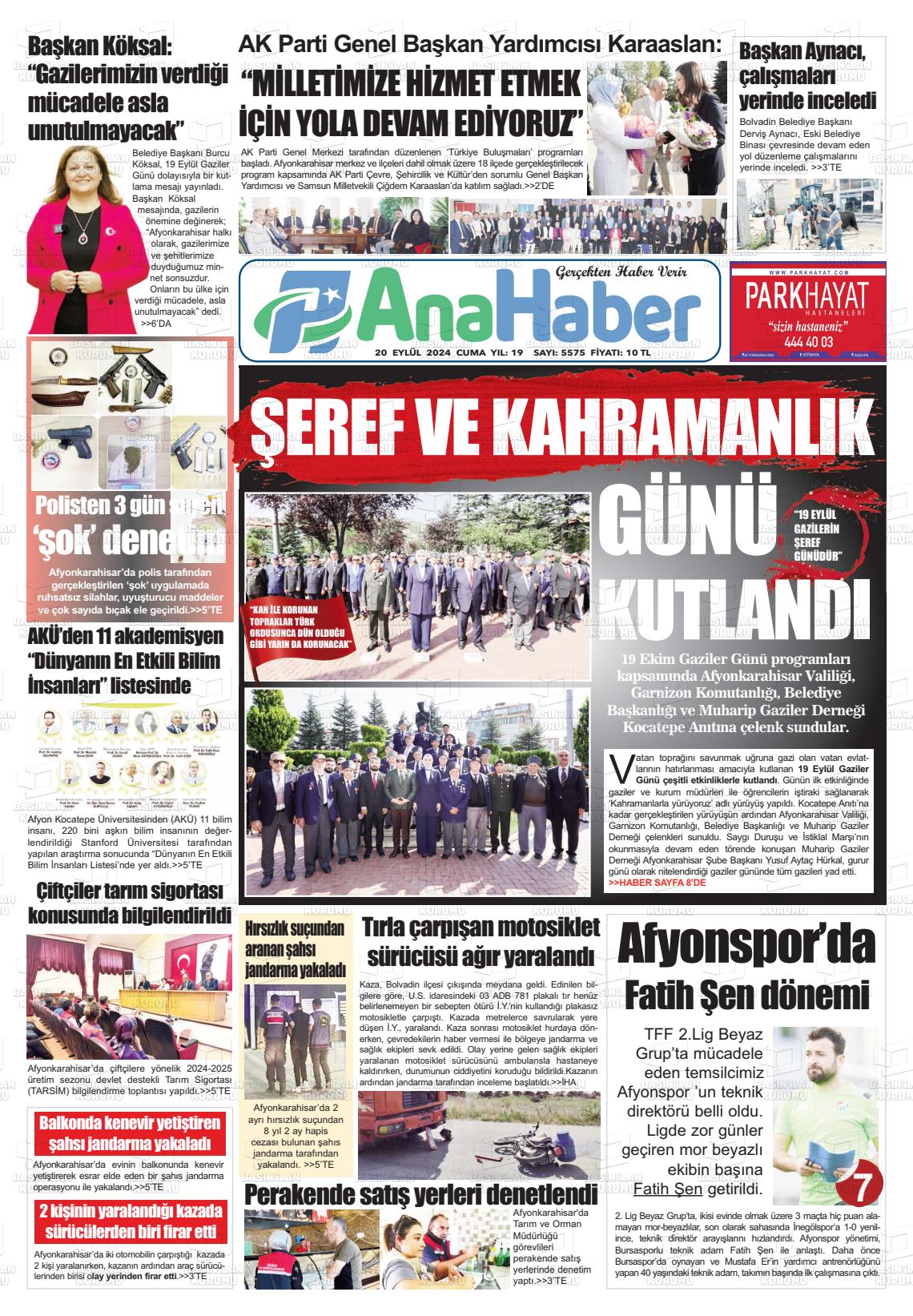 20 Eylül 2024 Anahaber Gazete Manşeti