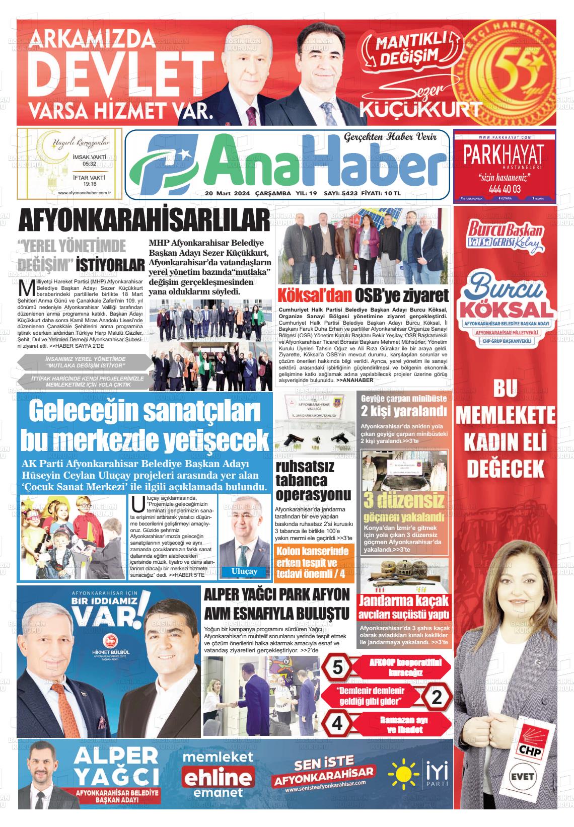 20 Mart 2024 Anahaber Gazete Manşeti