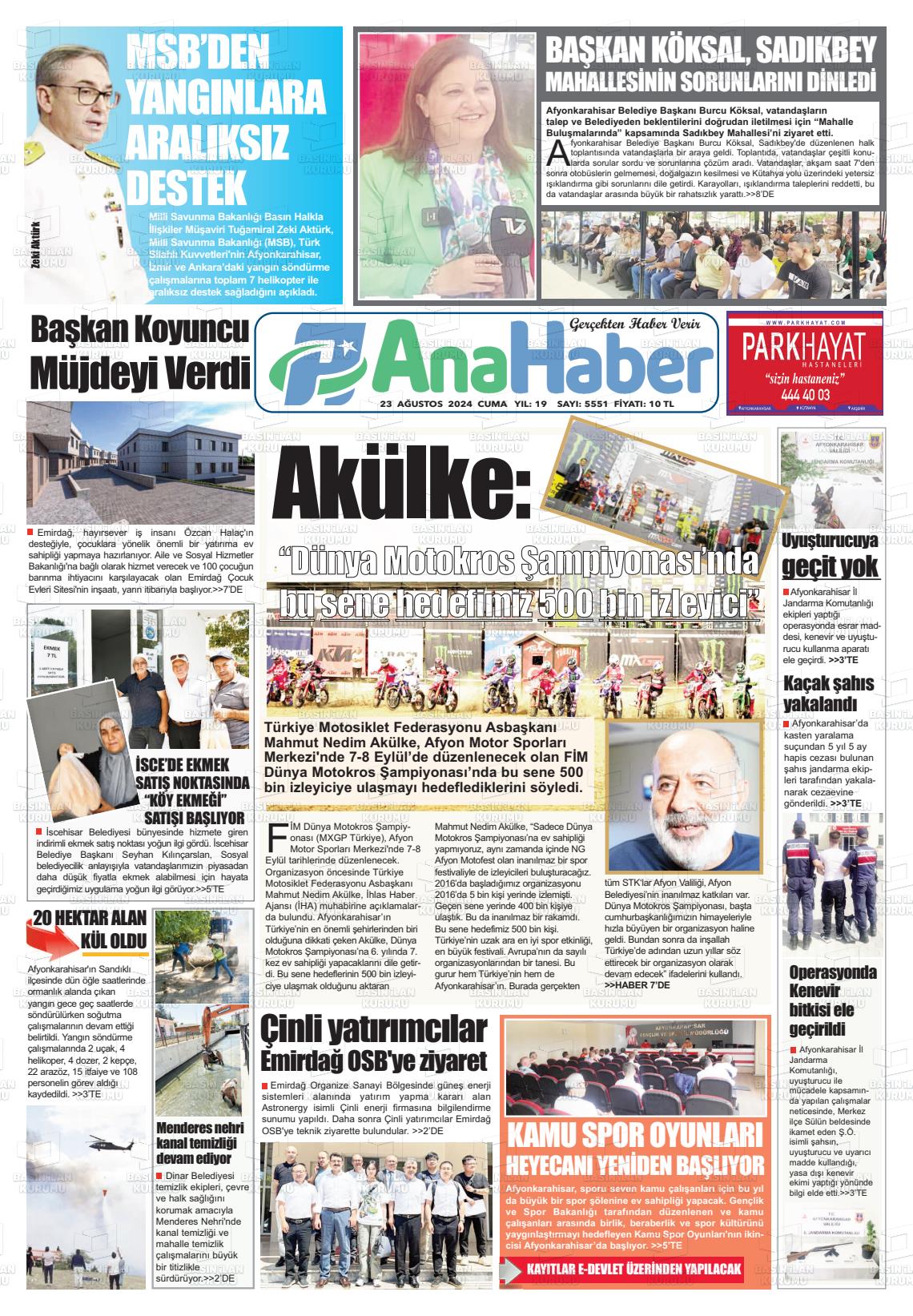 23 Ağustos 2024 Anahaber Gazete Manşeti