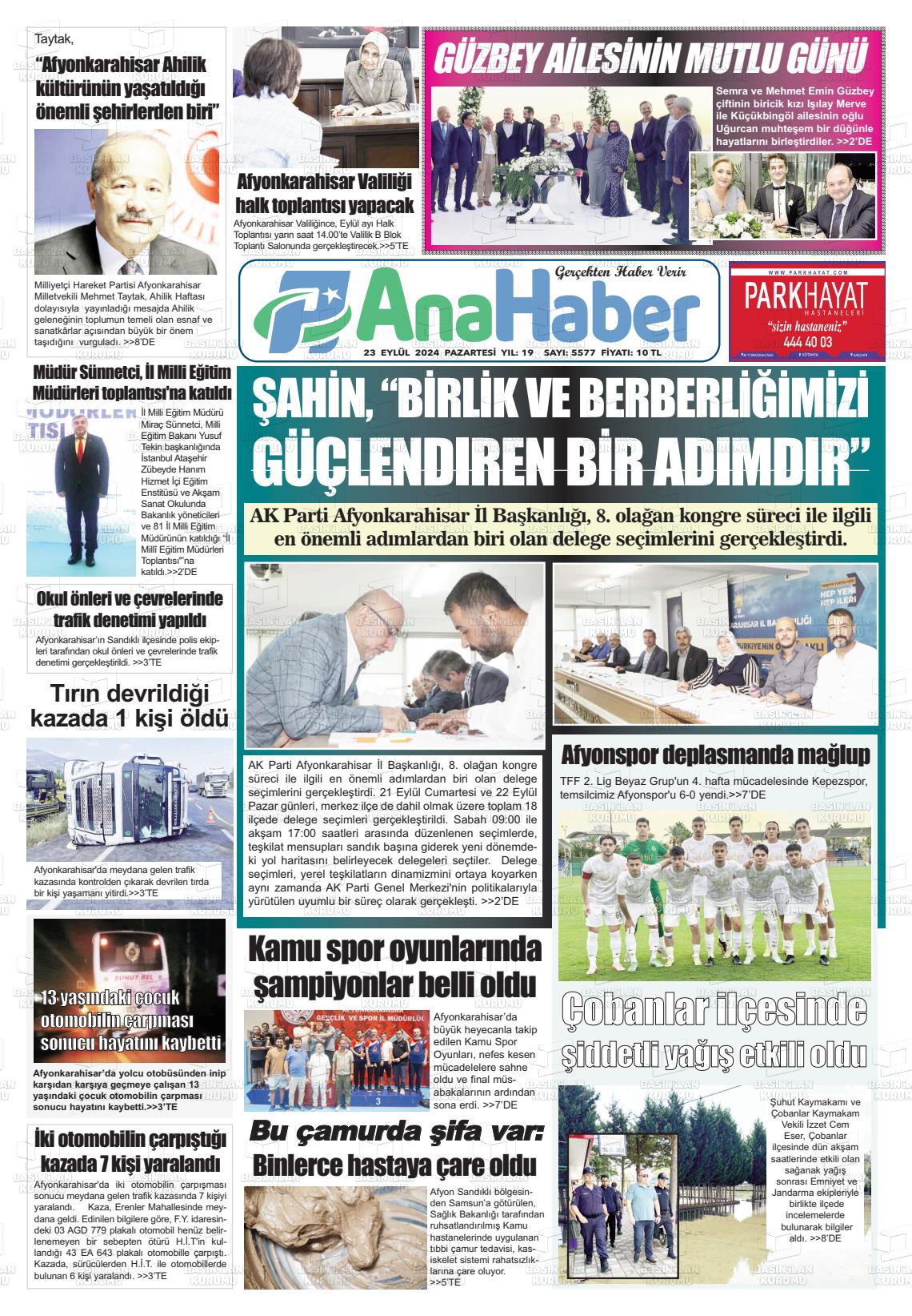 23 Eylül 2024 Anahaber Gazete Manşeti