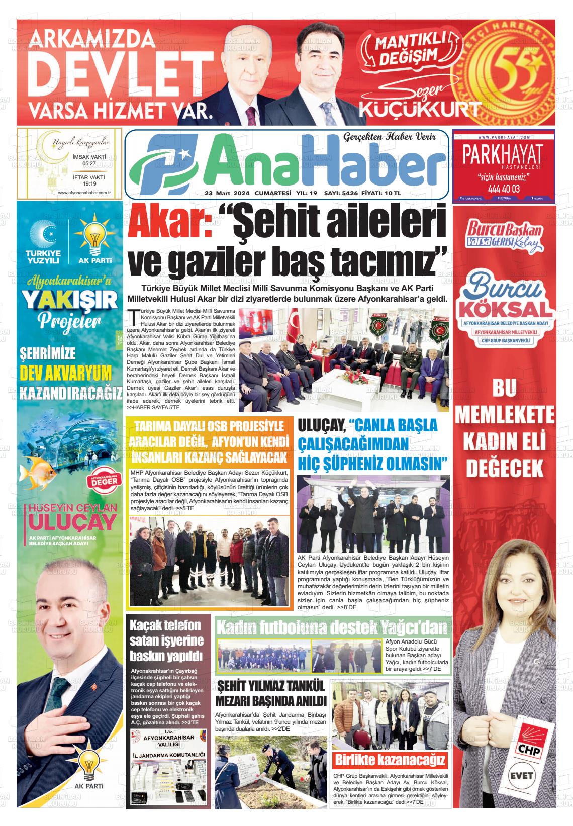 23 Mart 2024 Anahaber Gazete Manşeti