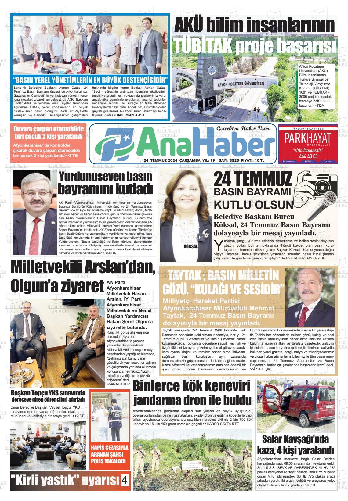 24 Temmuz 2024 Anahaber Gazete Manşeti