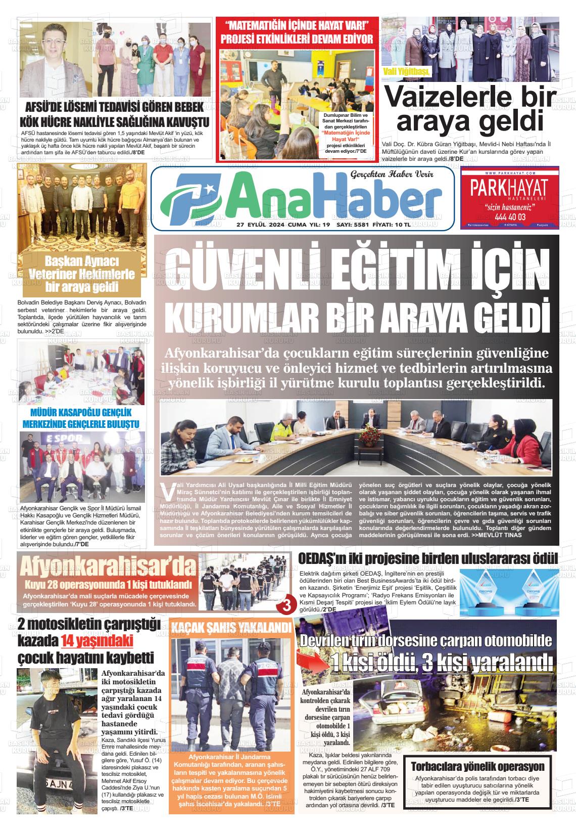 27 Eylül 2024 Anahaber Gazete Manşeti