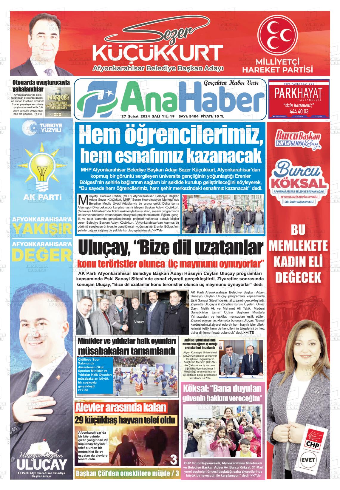 27 Şubat 2024 Anahaber Gazete Manşeti