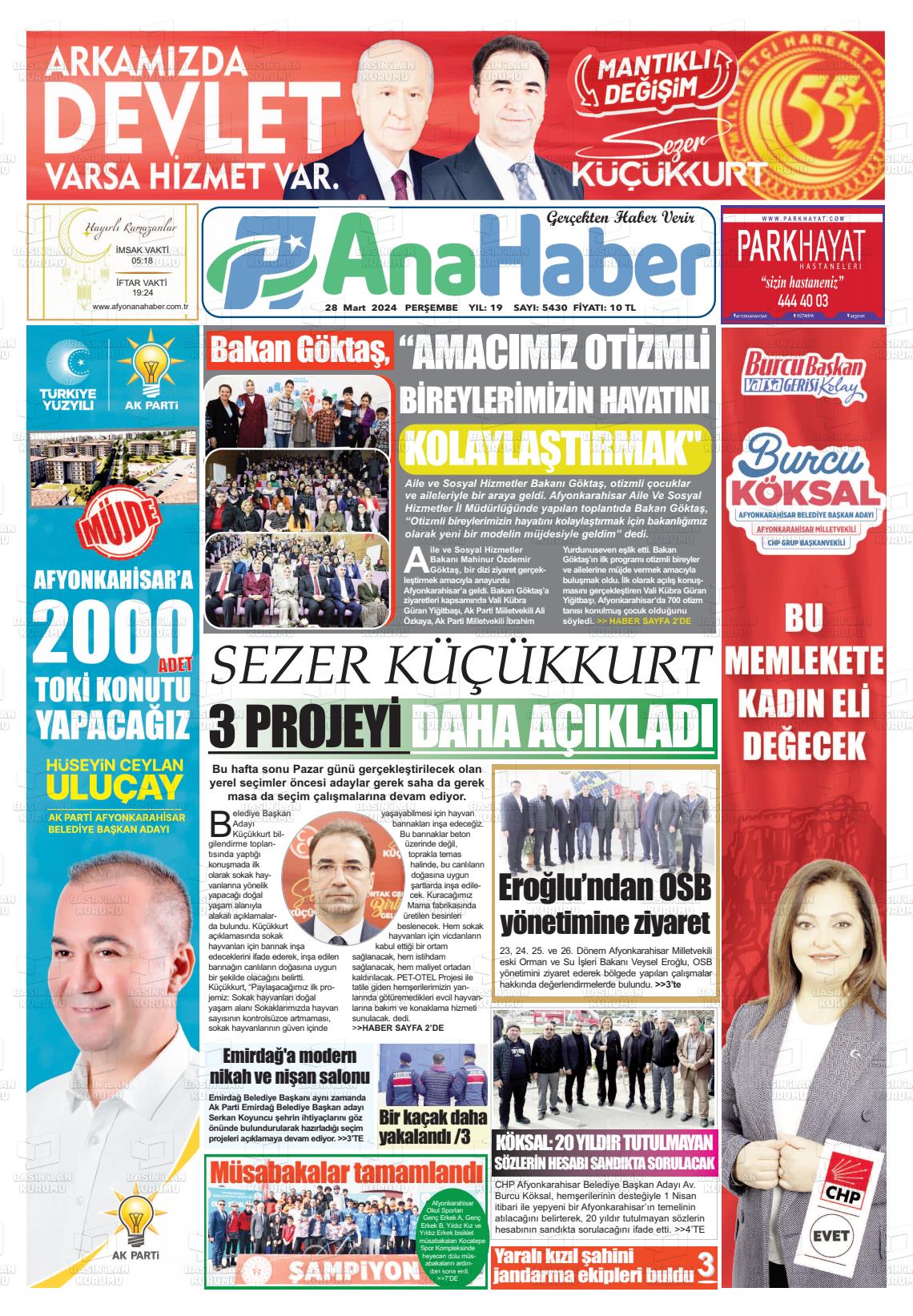 28 Mart 2024 Anahaber Gazete Manşeti