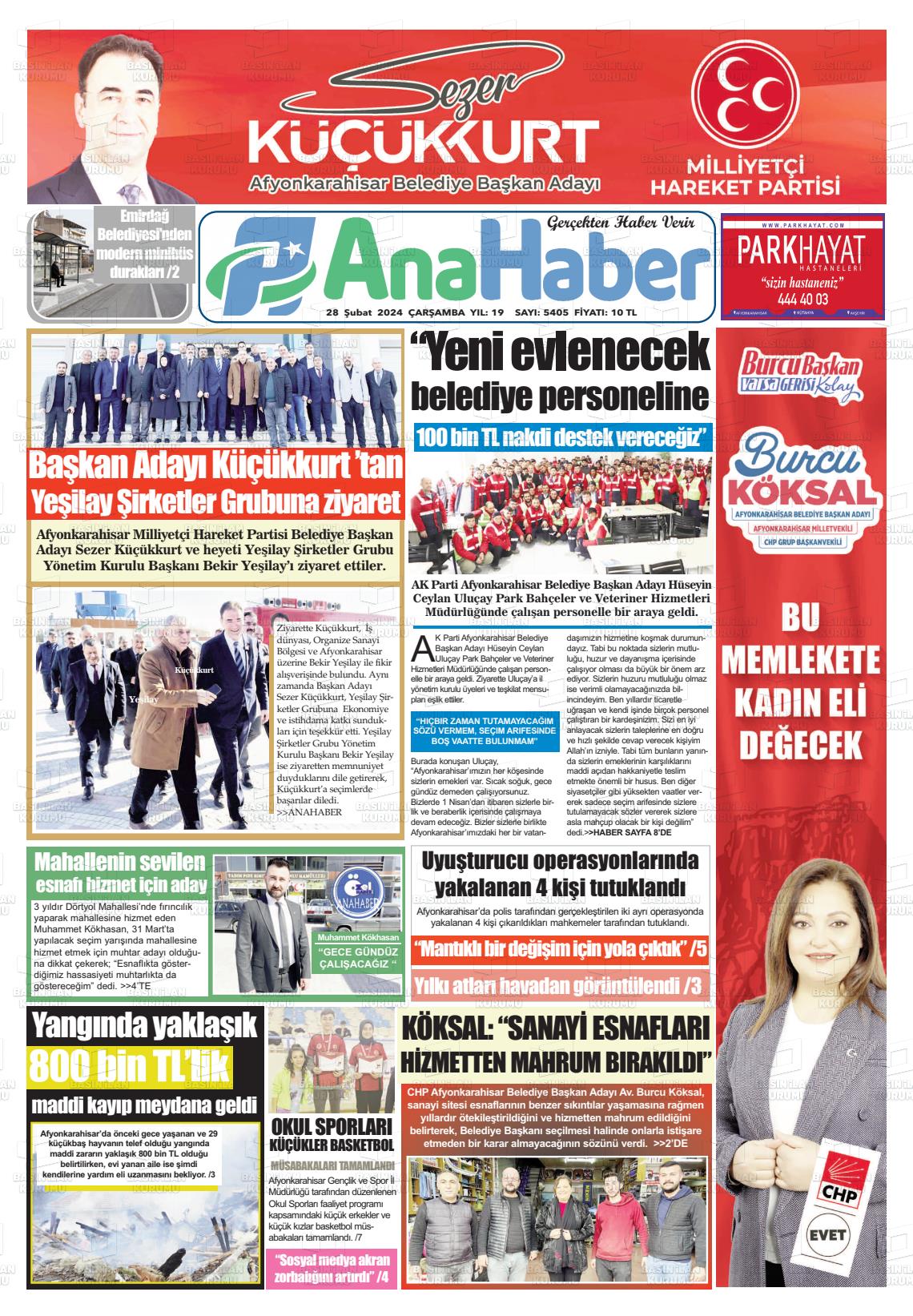 28 Şubat 2024 Anahaber Gazete Manşeti