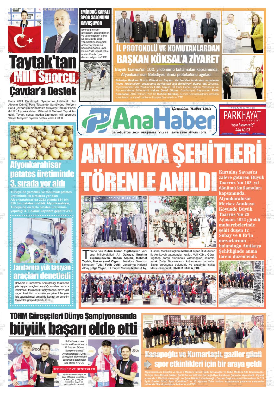 29 Ağustos 2024 Anahaber Gazete Manşeti