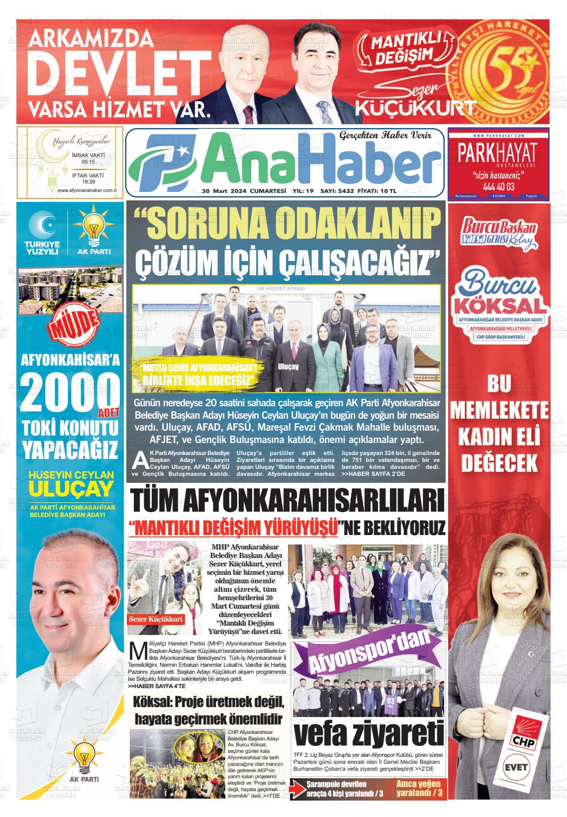 30 Mart 2024 Anahaber Gazete Manşeti