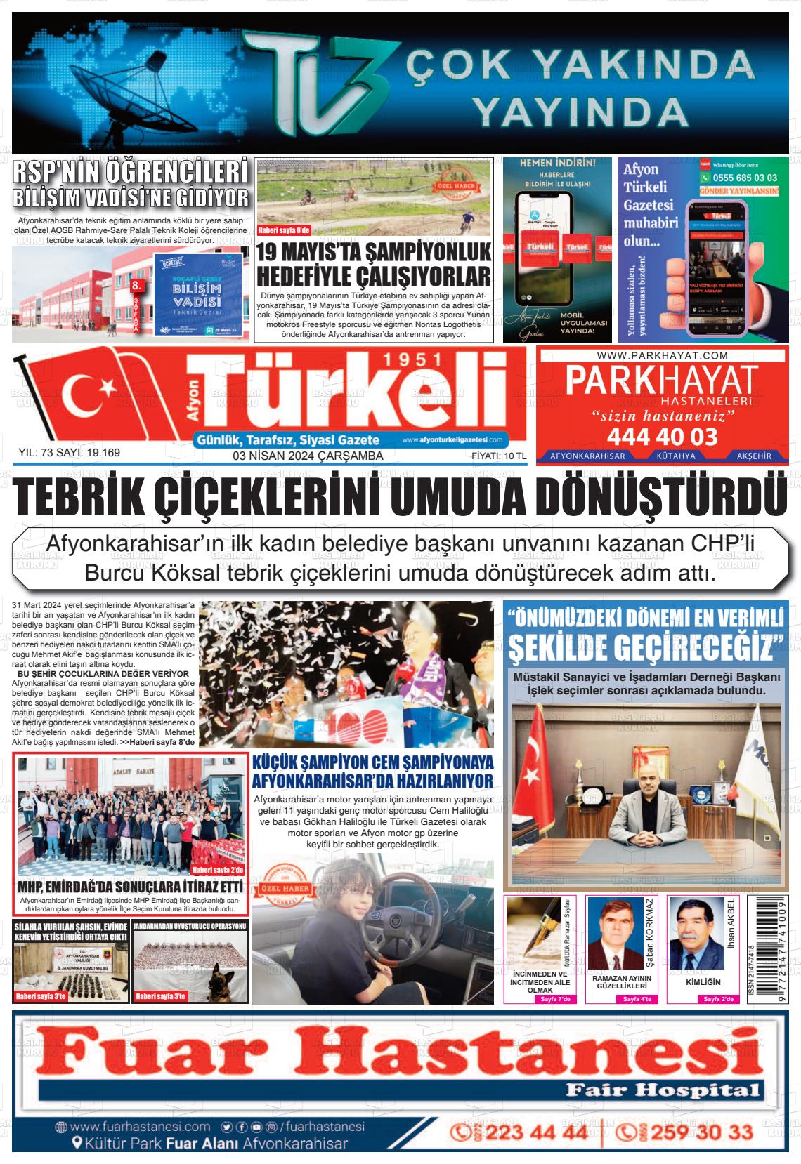 03 Nisan 2024 Afyon Türkeli Gazete Manşeti