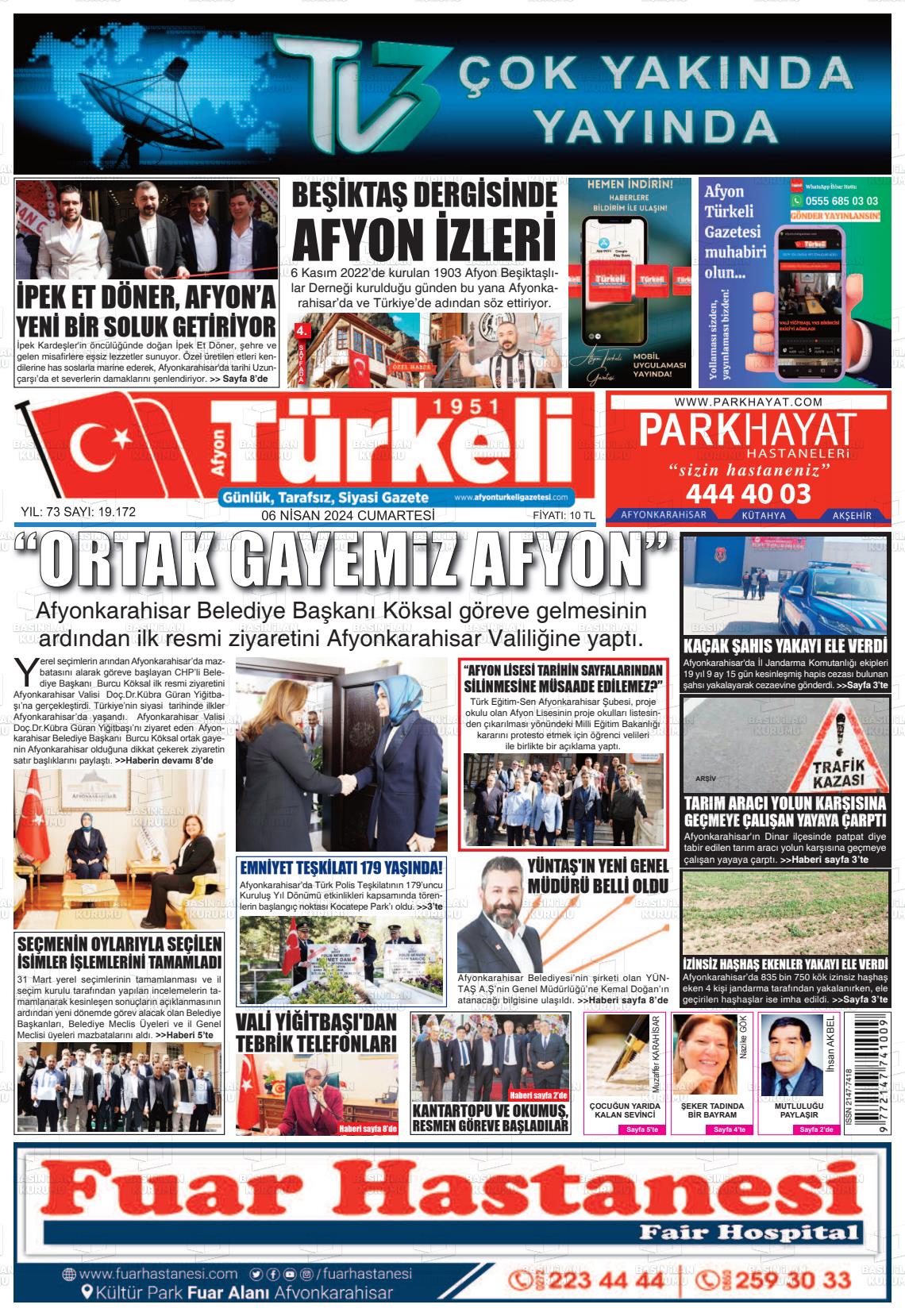 06 Nisan 2024 Afyon Türkeli Gazete Manşeti