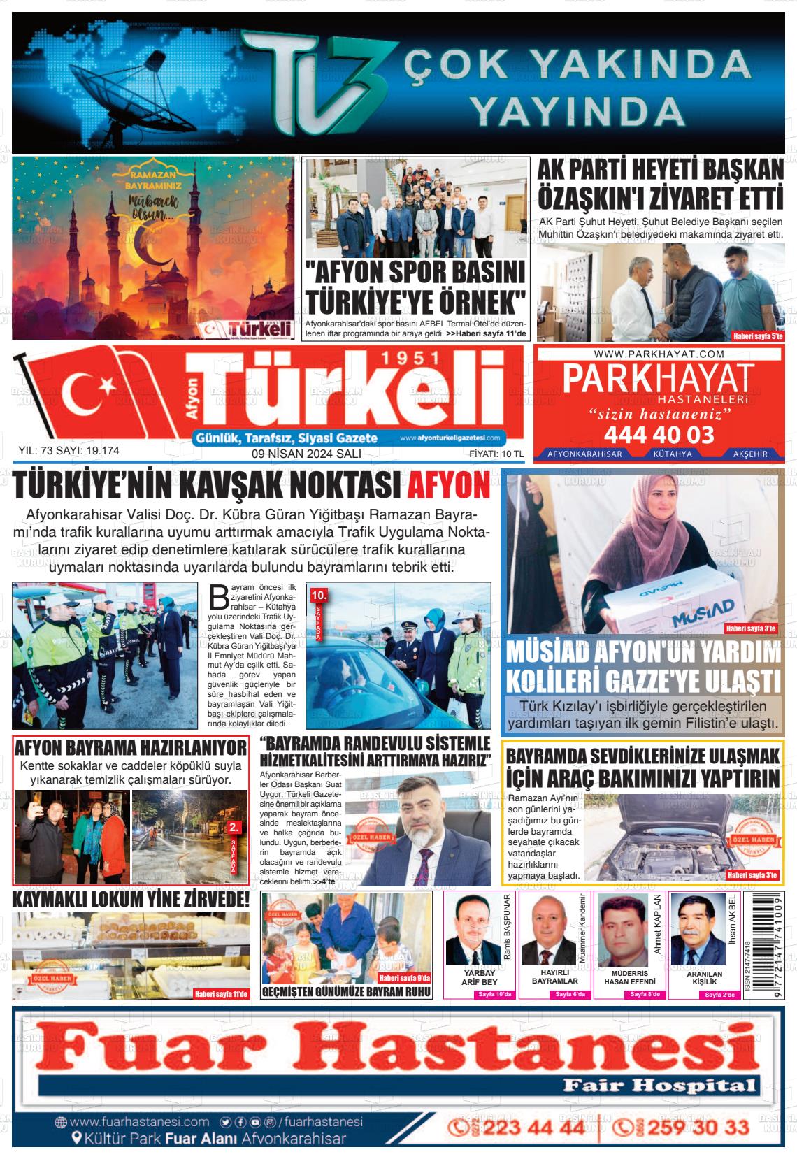 09 Nisan 2024 Afyon Türkeli Gazete Manşeti