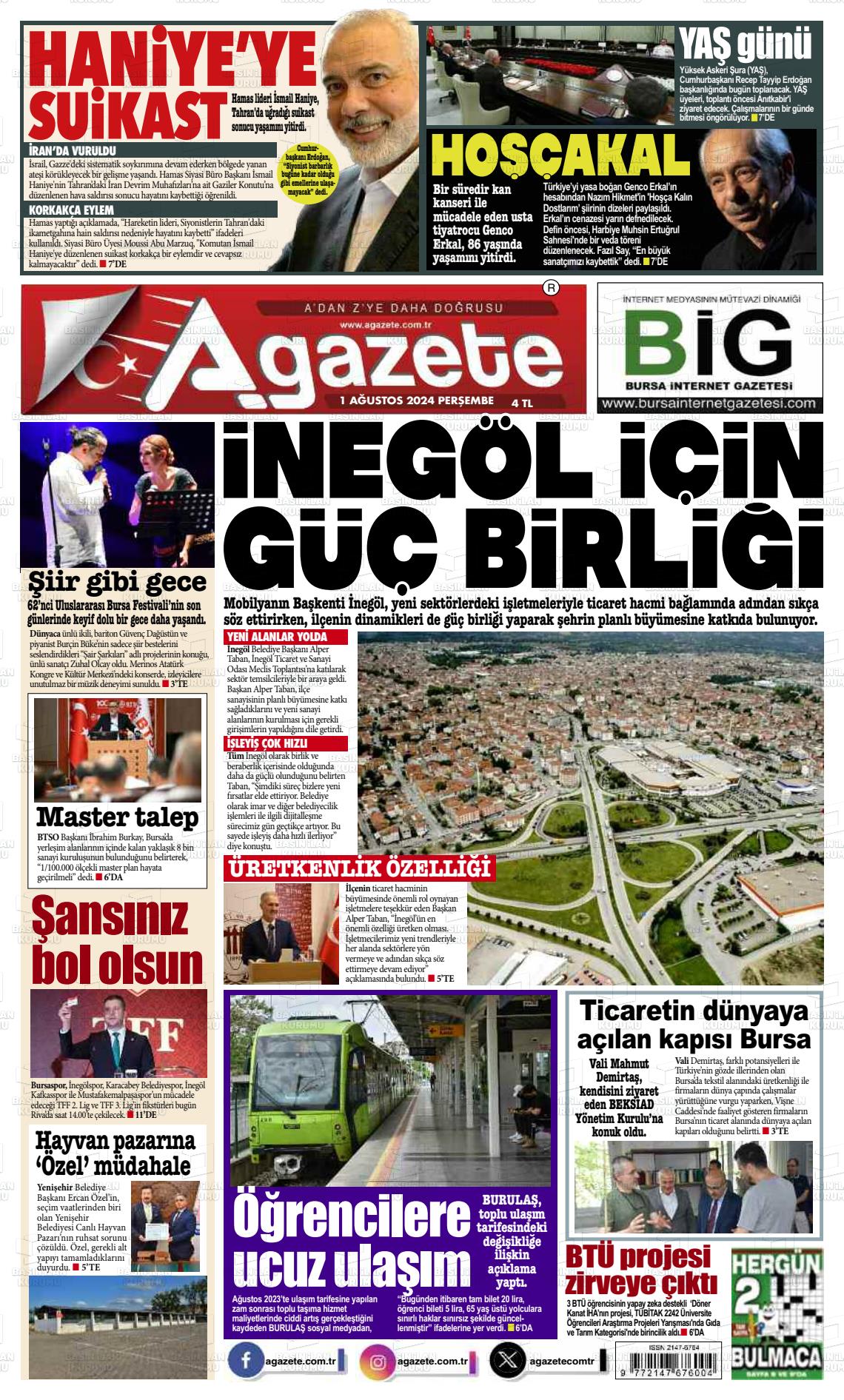 01 Ağustos 2024 a gazete Gazete Manşeti