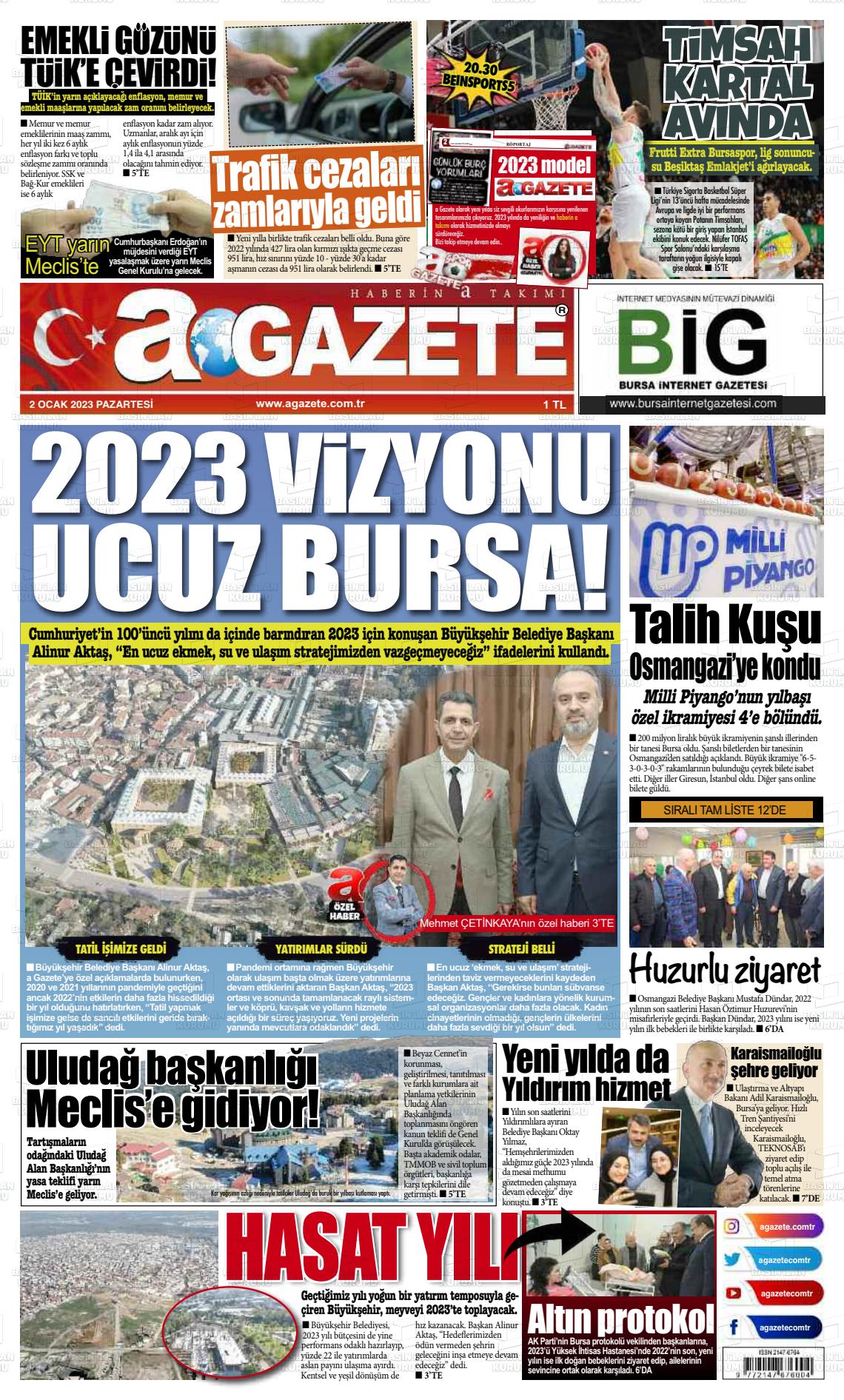 02 Ocak 2023 a gazete Gazete Manşeti