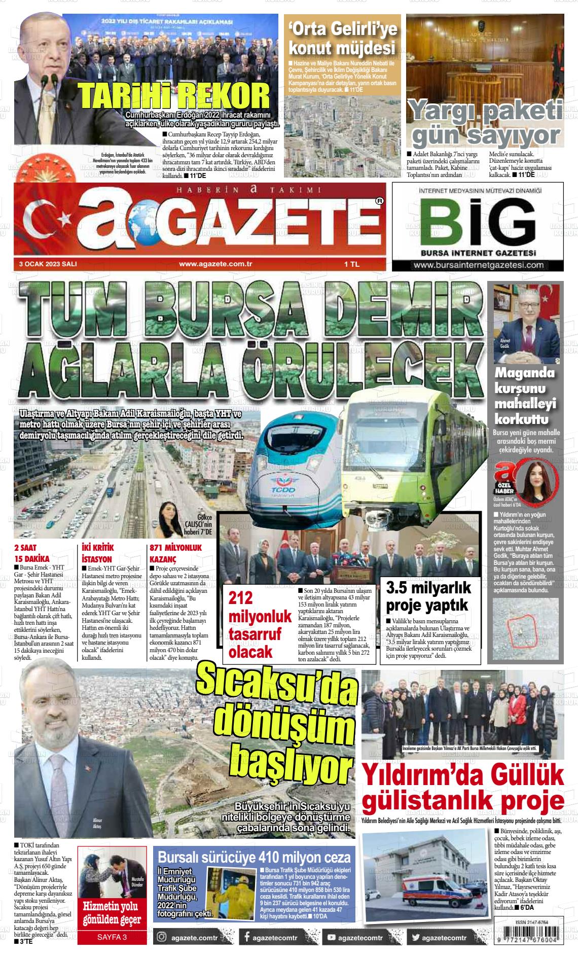 03 Ocak 2023 a gazete Gazete Manşeti