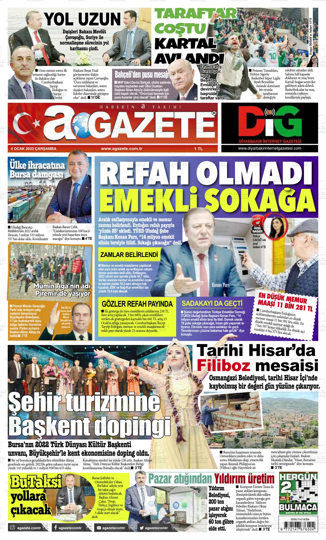 04 Ocak 2023 a gazete Gazete Manşeti