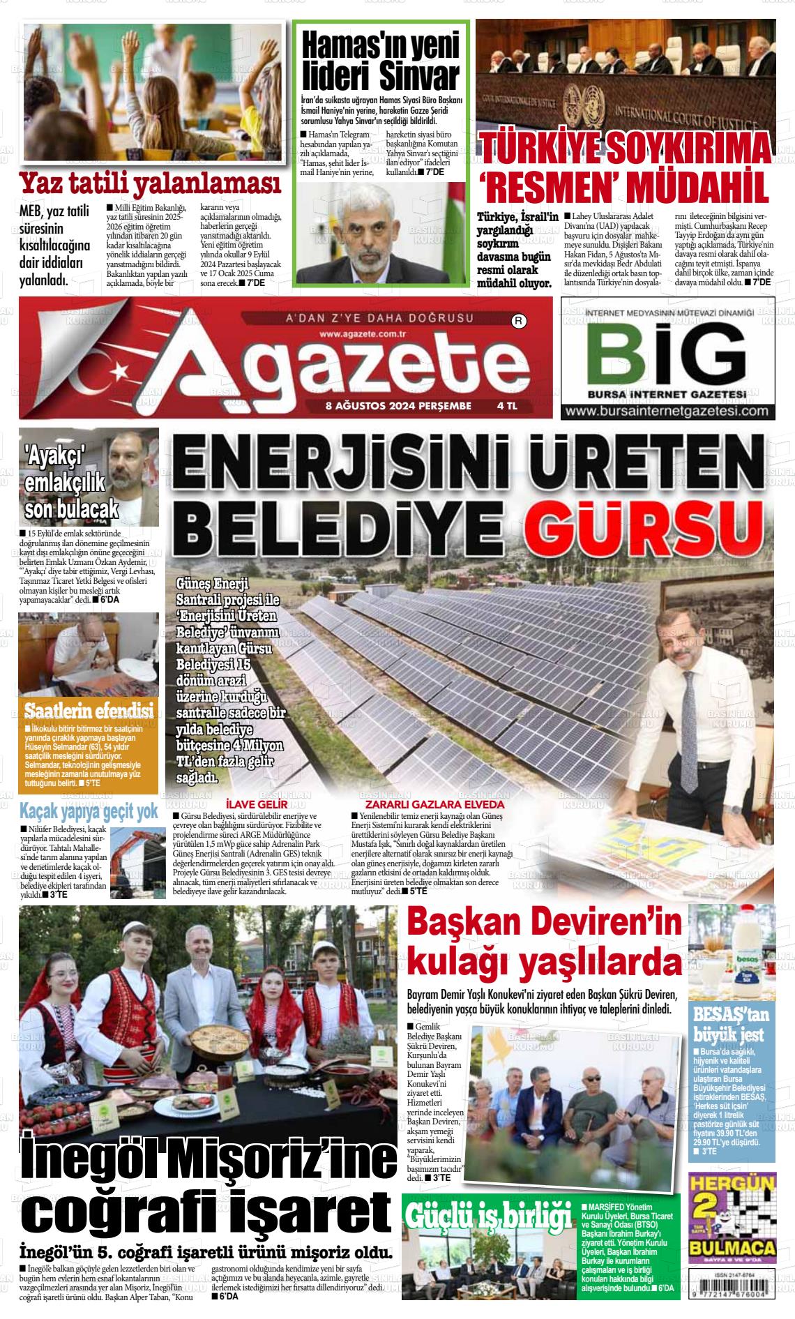 08 Ağustos 2024 a gazete Gazete Manşeti