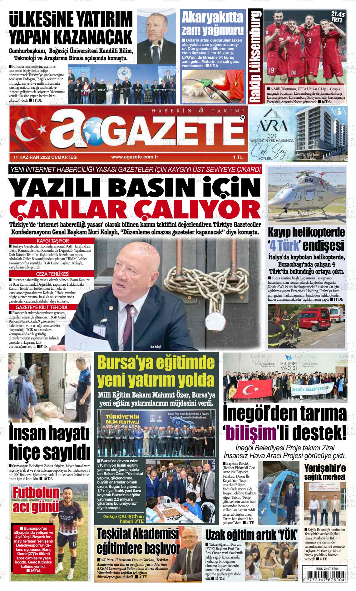 11 Haziran 2022 a gazete Gazete Manşeti