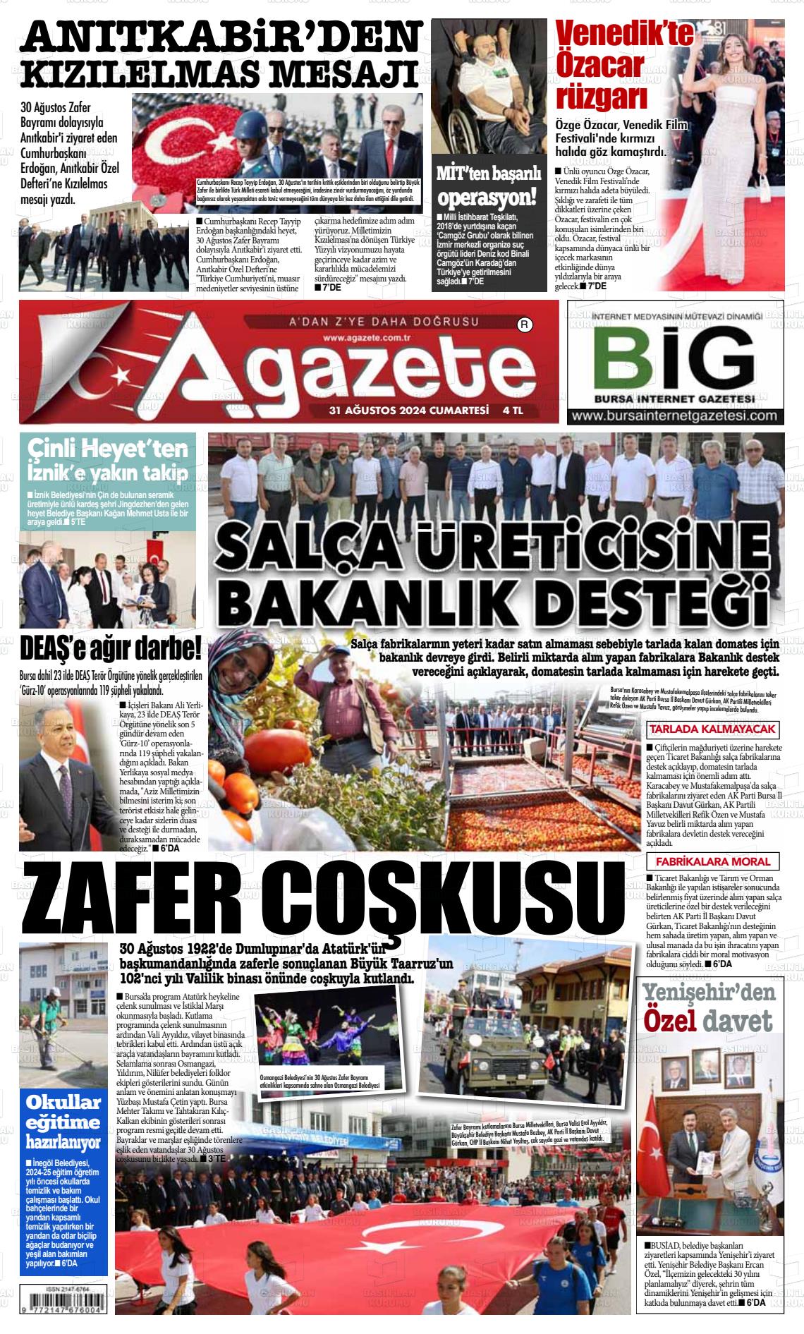 31 Ağustos 2024 a gazete Gazete Manşeti