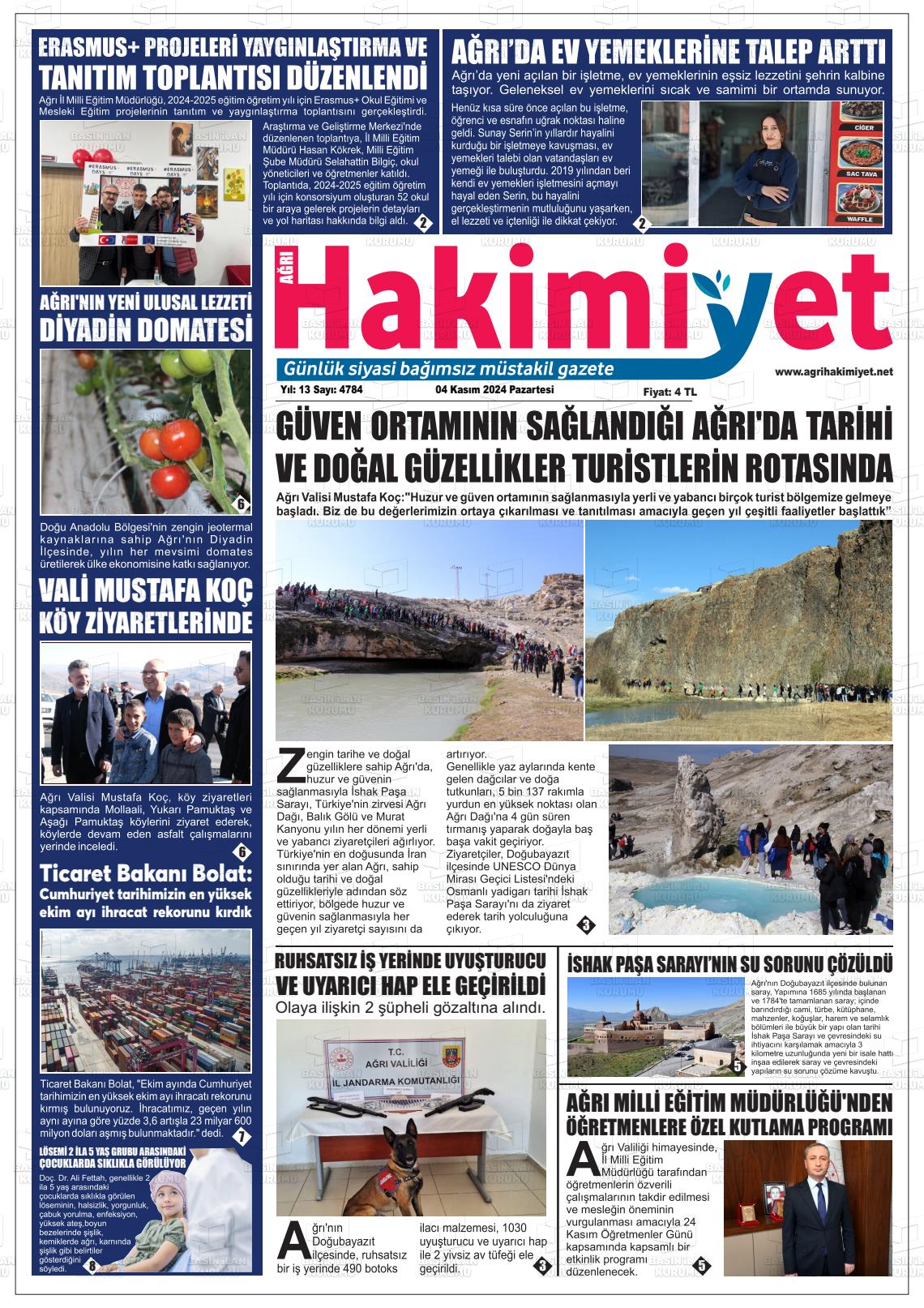 04 Kasım 2024 Ağrı Hakimiyet Gazete Manşeti