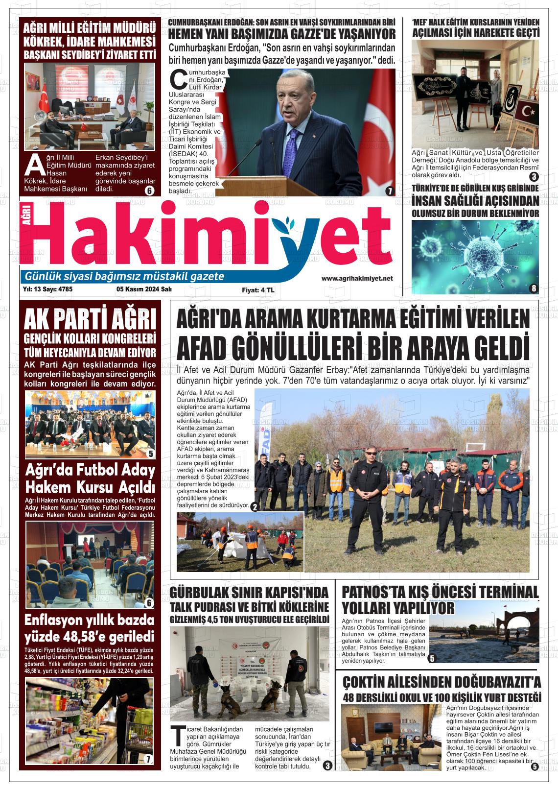 05 Kasım 2024 Ağrı Hakimiyet Gazete Manşeti