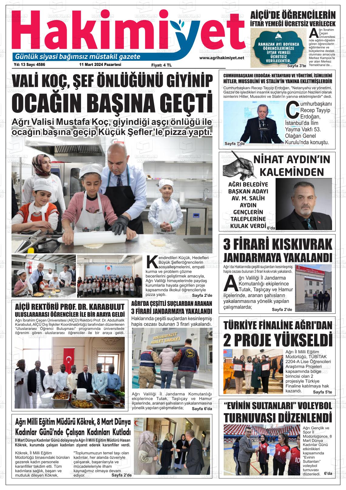 11 Mart 2024 Ağrı Hakimiyet Gazete Manşeti